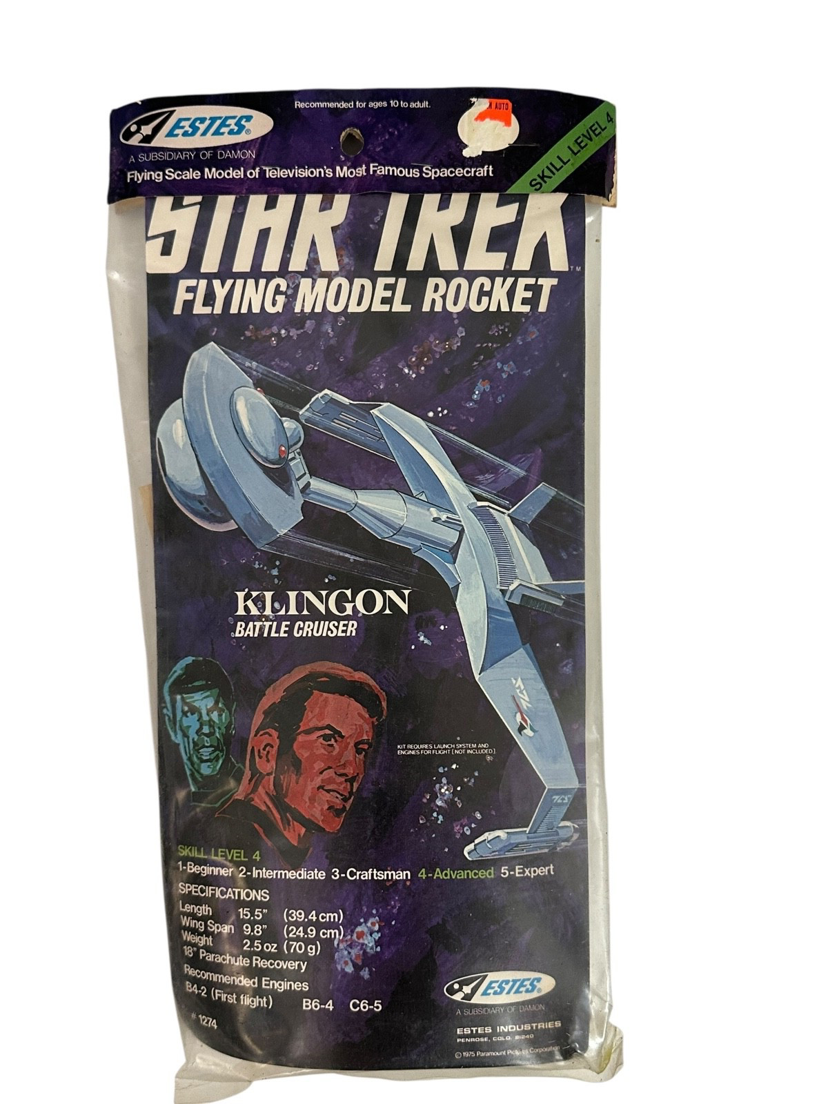 Vintage 1975 Estes Star Trek Klingon Battle Cruiser Flying Model Rocket Sealed