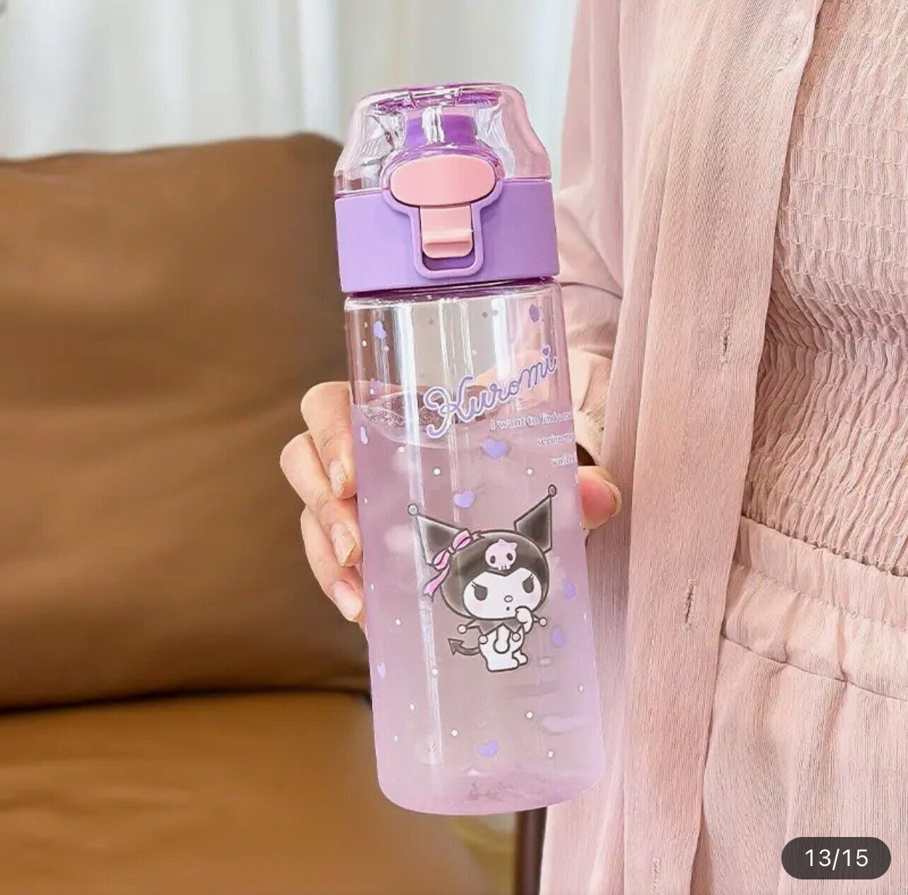 Kuromi Water Bottle Purple 18.6oz Tritan Sports Bottle New Sanrio