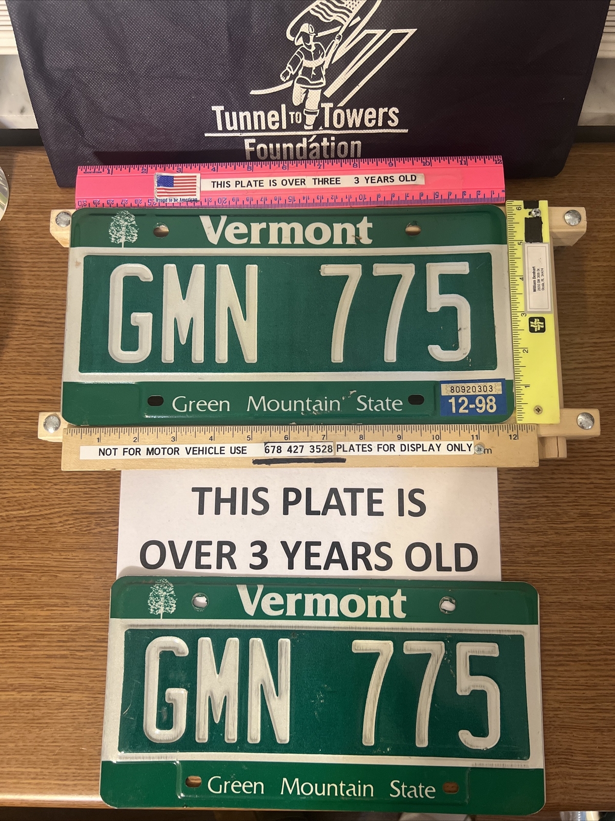 TUNNELTOTOWERSORG BENEFITS  FROM SALE. VERMONT LICENSE PLATE  PAIR. 2 Plates
