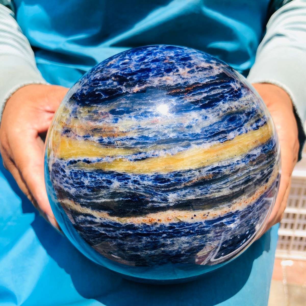 7.34LB Natural Blue Vein Stone Ball Quartz Crystal Mineral Healing Sample 5998