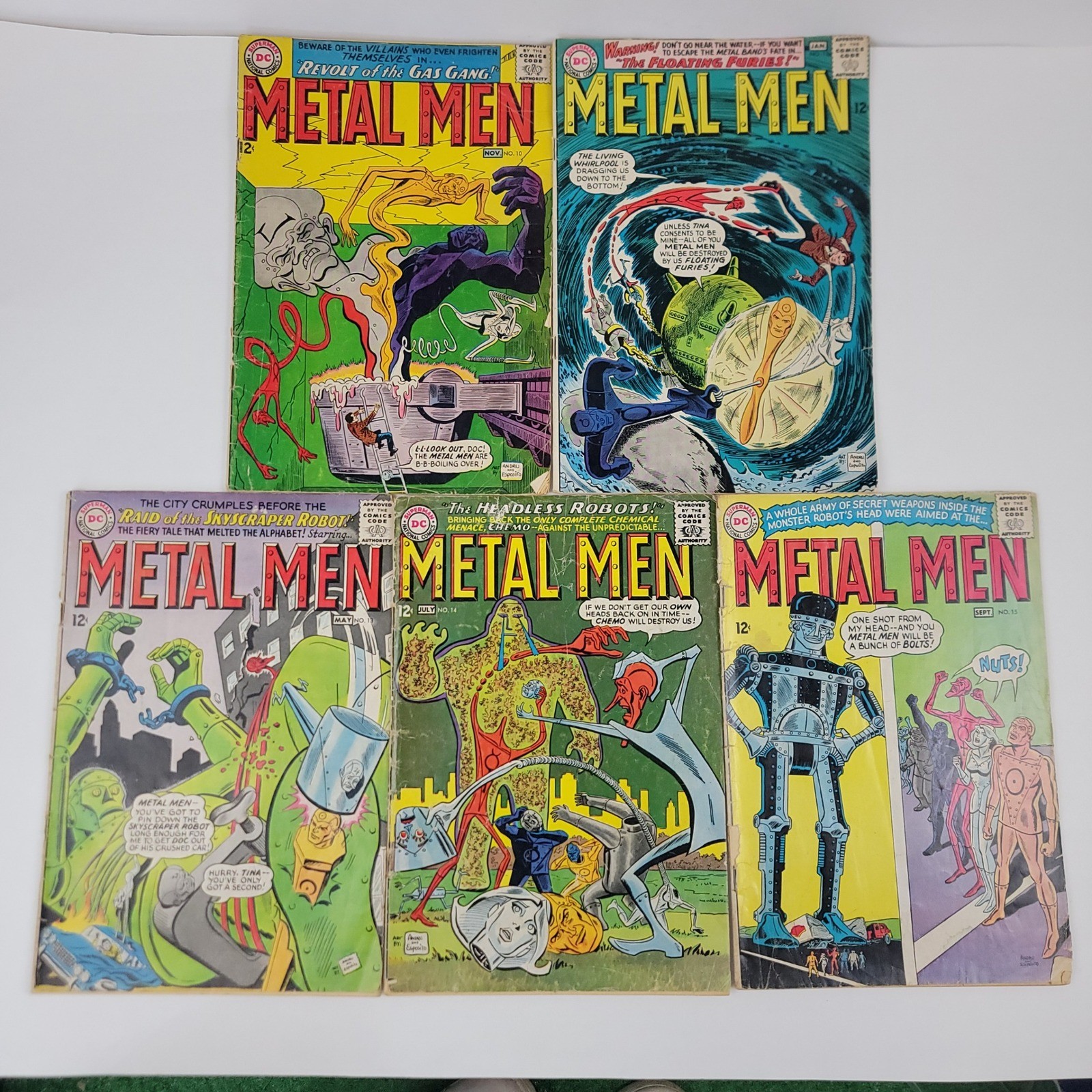 Metal Men DC Comics Lot 5 Issues 10 11 13 14 15 Silver Age (1964-1965) Low Grade