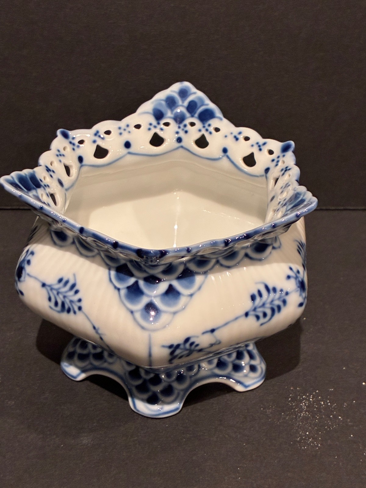 Royal Copenhagen #159 Blue Fluted Full Lace  Open Sugar Bowl EUC