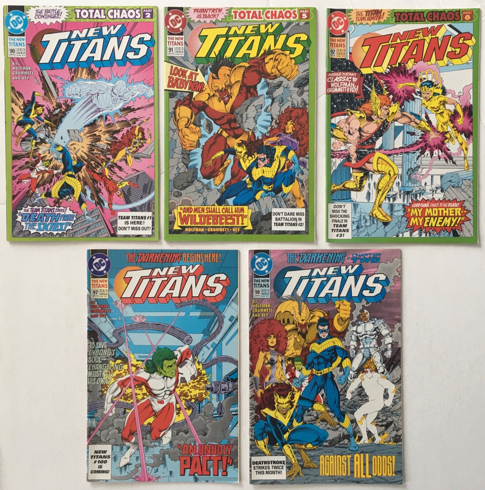 New Titans 90 91 92 97 98 Lot of 5 DC Comics 1992-1993 VF+ to VF/NM