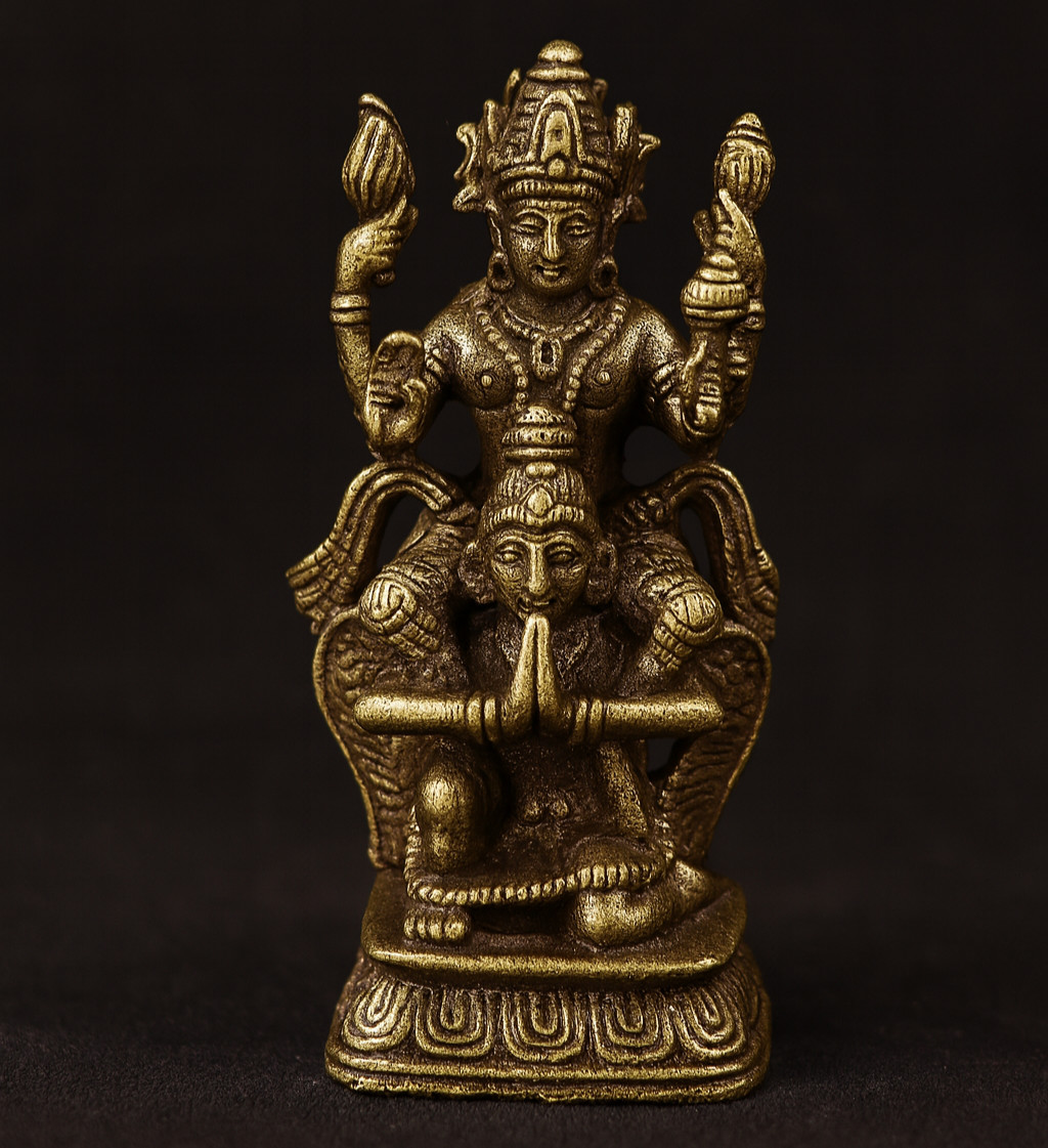 Lord Vishnu on Garuda Mini Amulet – Thai Brass Talisman for Protection & Luck