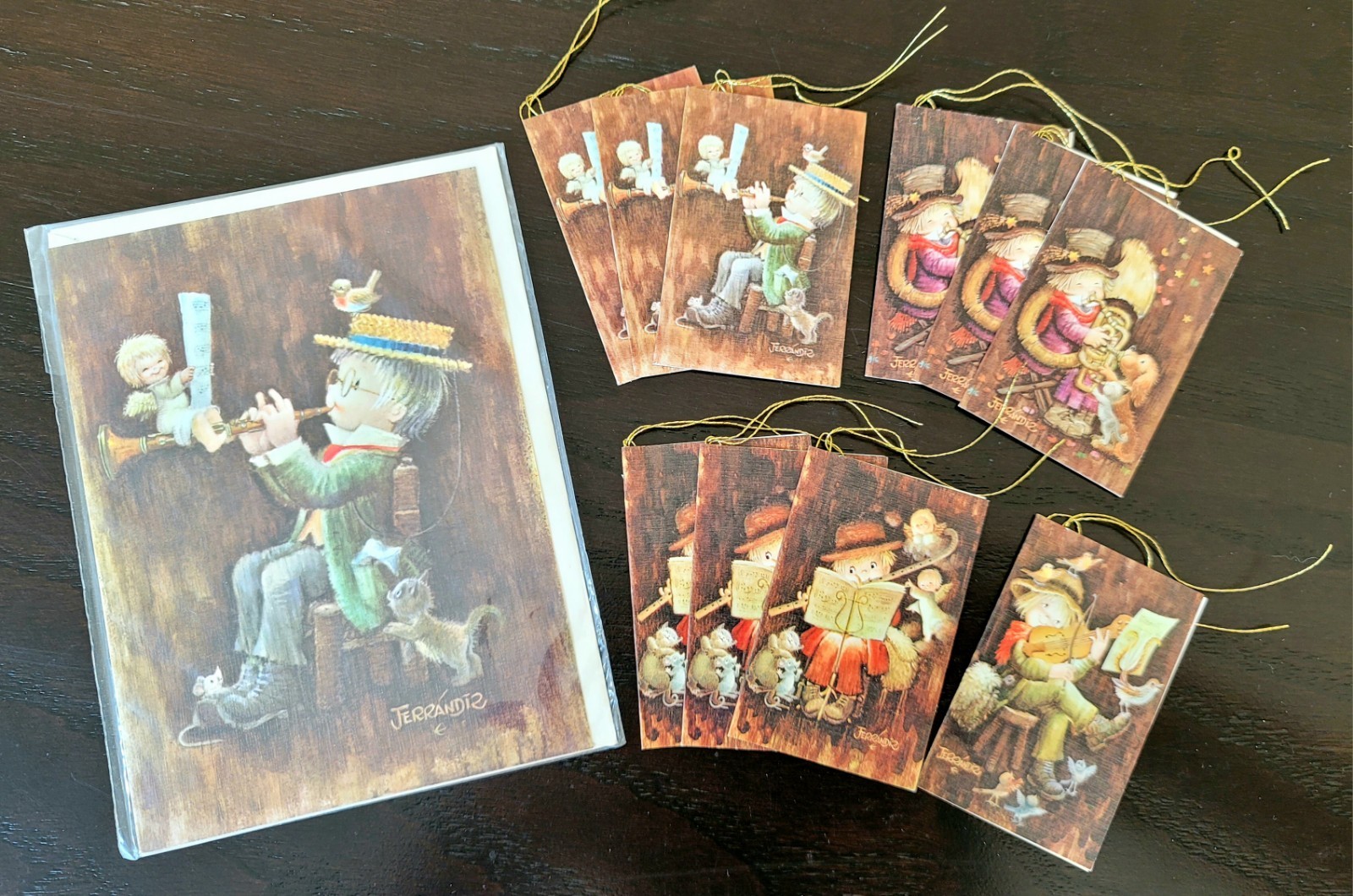 10 Vintage Holiday Gift Tags, 1 Note Card by Juan Ferrándiz (Spain) See below.