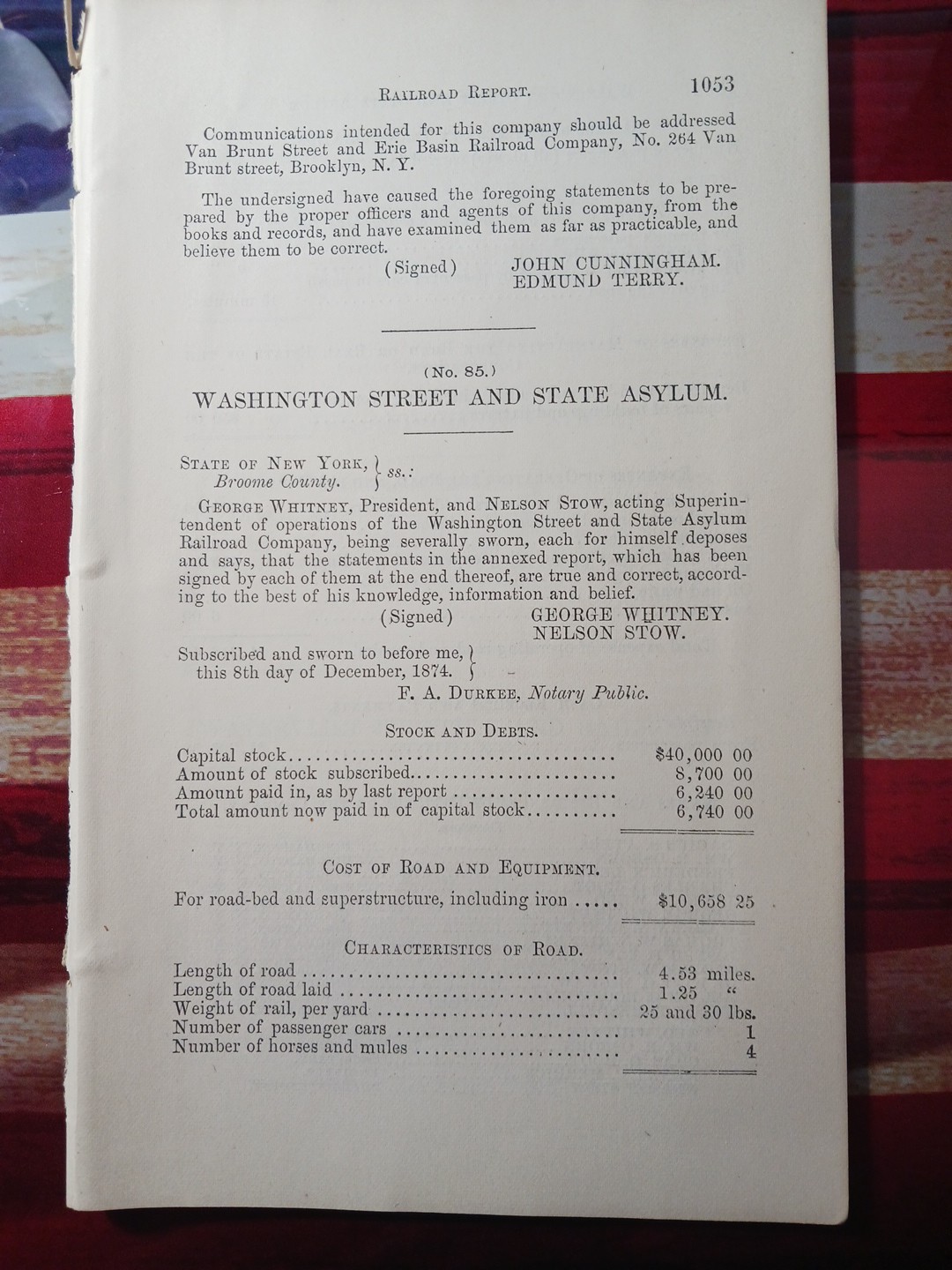 1874 Horse Trolley WASHINGTON STREET & STATE ASYLUM RAILROAD Binghamton New York
