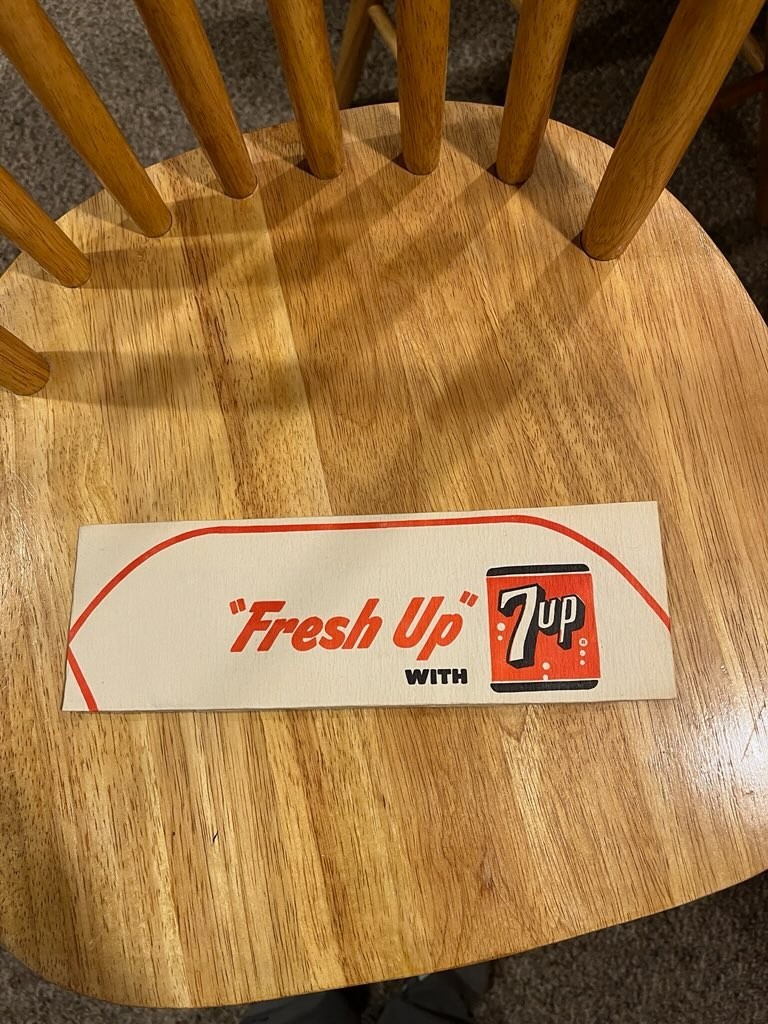 Vintage 7up Fresh Up paper Jerkhat Soda Sign