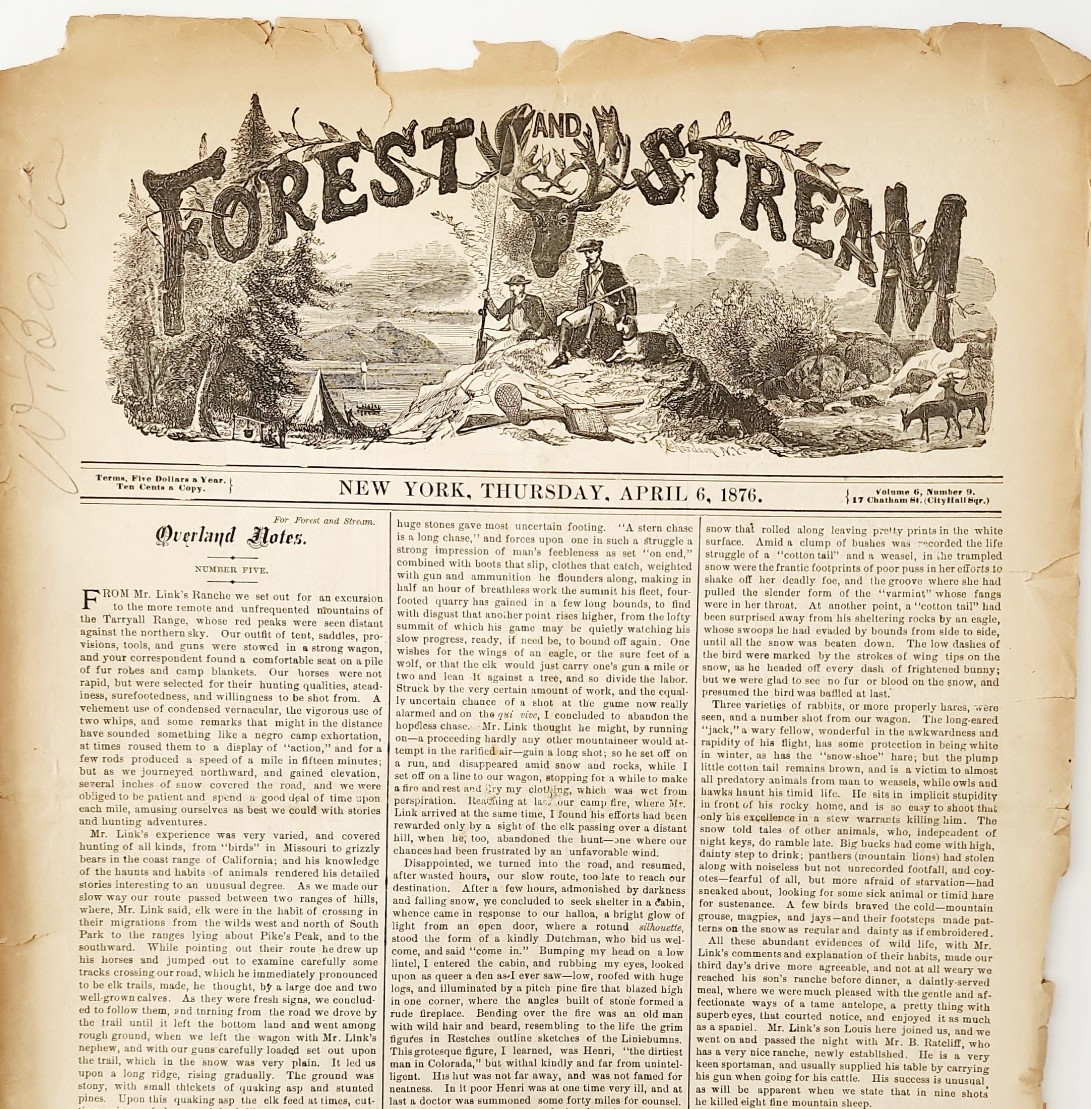 1876 Forest And Stream Newspaper April 6th Issue Victorian Sporting Hunting E16
