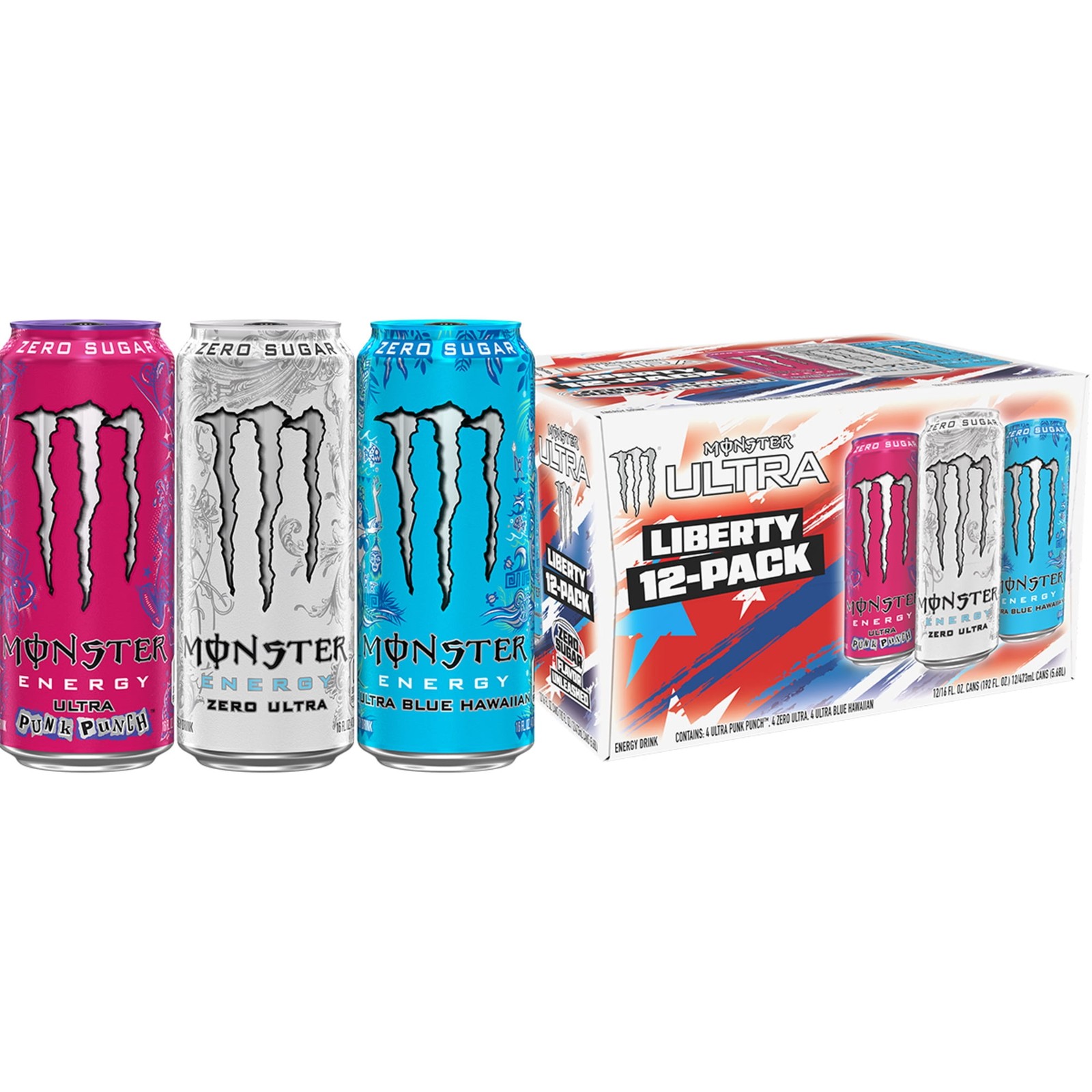 Monster Energy Ultra Variety Pack, Liberty, Sugar Free Energy Drink, 12 Pack 16 