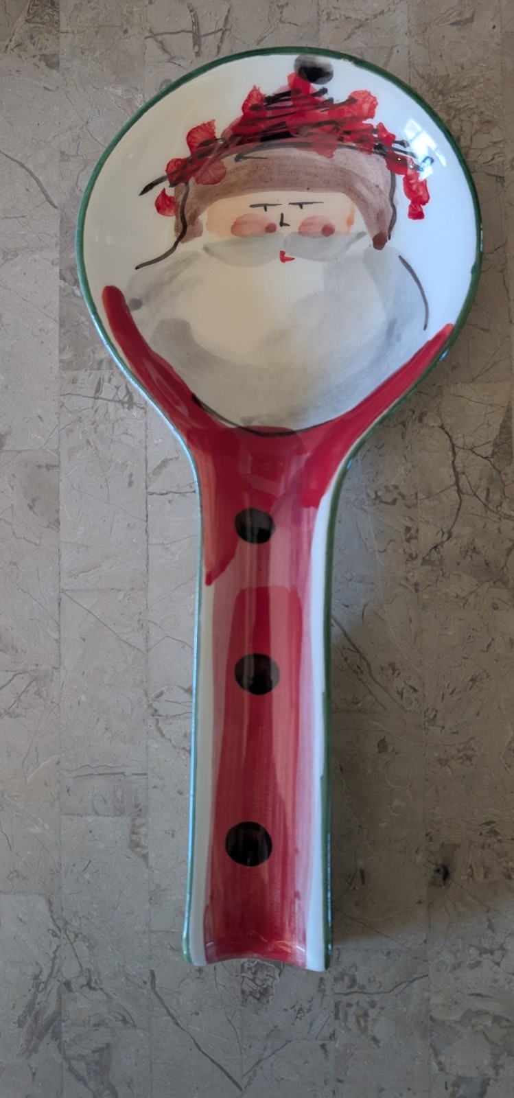 Vietri Italy Old Saint Nick Hand Painted Earthenware Christmas Spoon Rest 10.5\