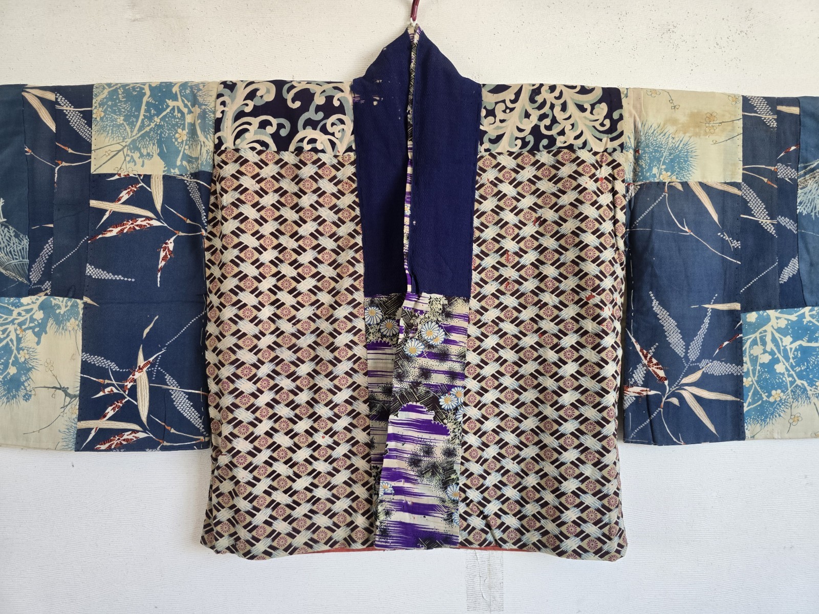 1870s ,Antique 1870s Japanese Yose Juban, Edo Chirimen Silk Patchwork Kimono147