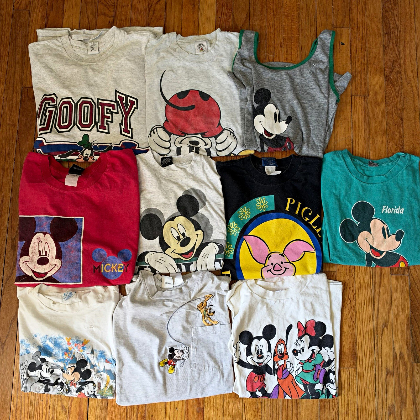 Lot of 10 Vintage Disney T Shirts Mickey Mouse Goofy Minnie Pluto Piglet