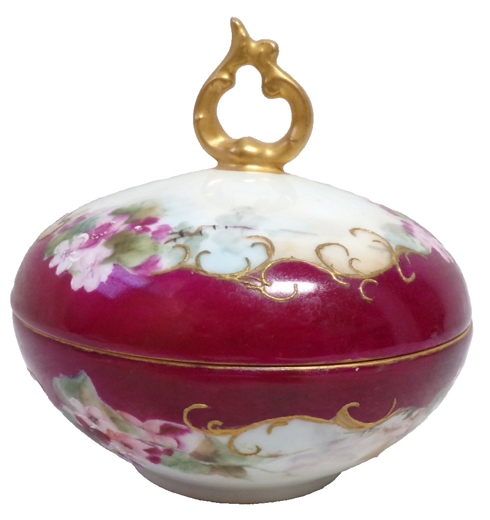 VINTAGE T & V LIMOGES FRANCE TRINKET BOX WITH GOLD TONE LID HAND PAINTED ROSES