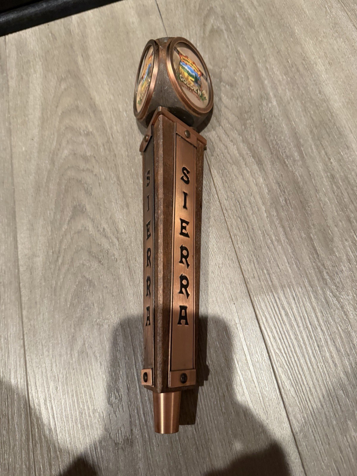 Sierra Nevada Golden 3 Sided Iconic Beer Tap Handle Copper & Wood 12