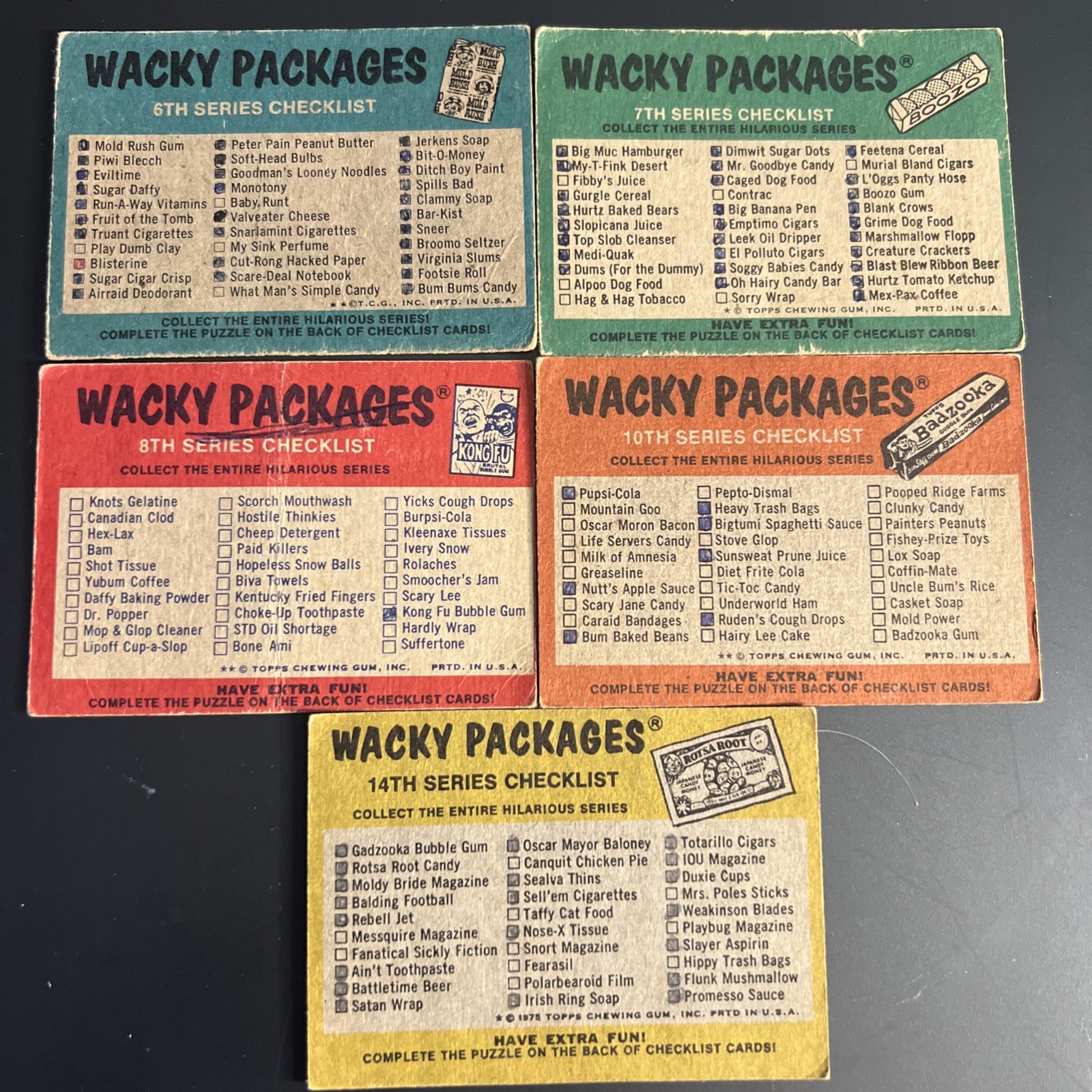 1974-75 Topps Wacky Packages Series 6, 7, 8, 10, 14th Series Checklist Puzzle
