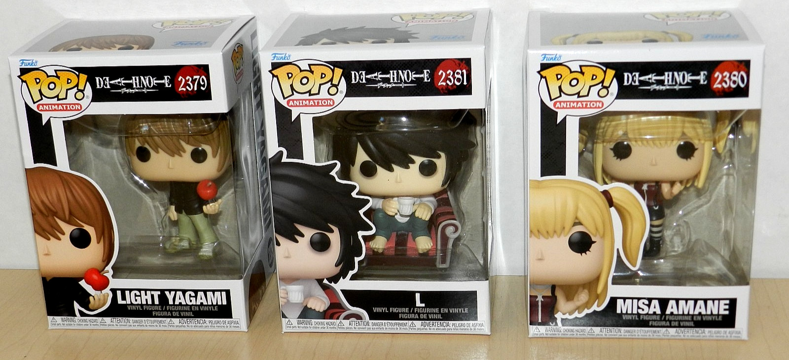 FUNKO POP DEATH NOTE SET OF 3 MISA AMANE LIGHT YAGAMI & L CLEAN BOXES NEW SET