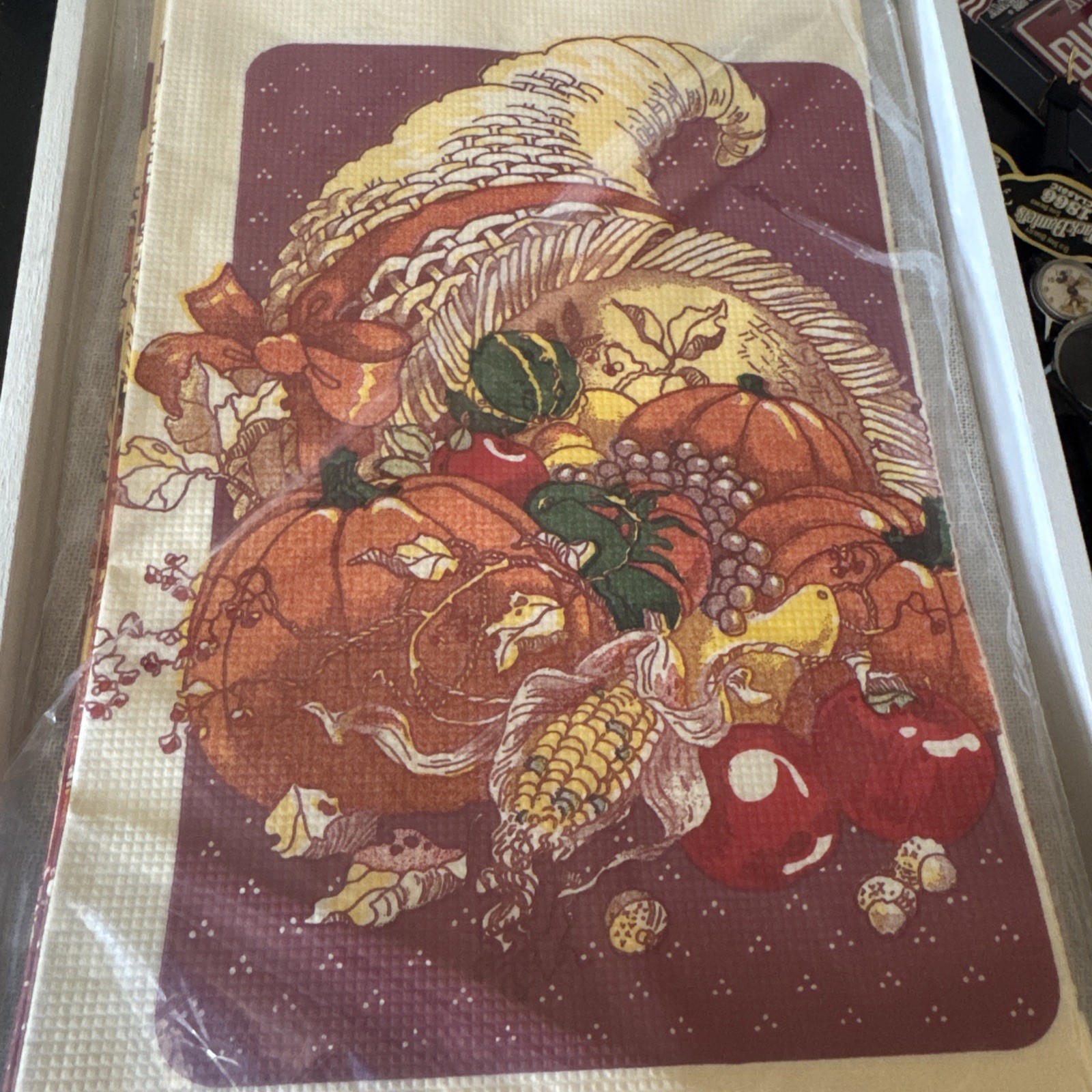 Vintage C. A. Reed Thanksgiving Paper Tablecover Cornucopia AutumnFall 52x96 NEW