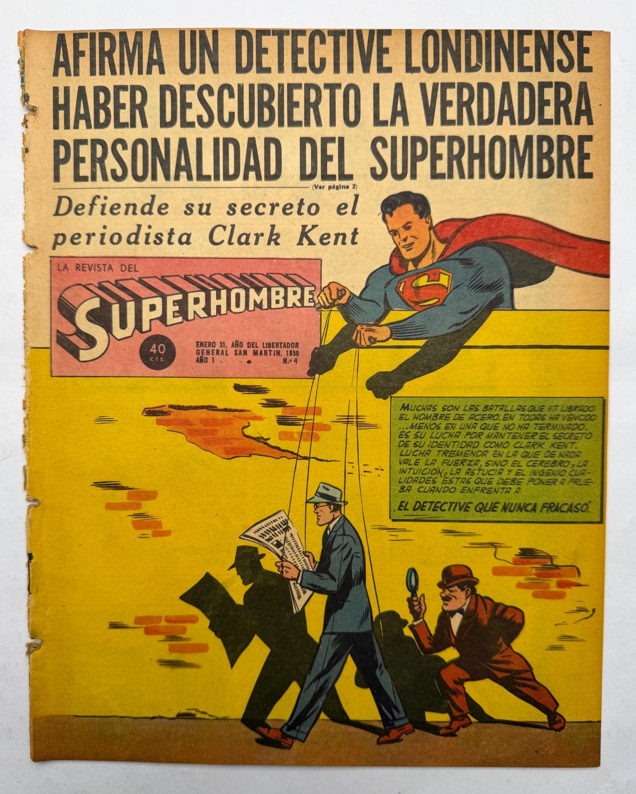 ACITON COMICS Nº 100 SUPERHOMBRE Nº 4 DT # 135 SPANISH ARGENTINA MUCHNIK 1950