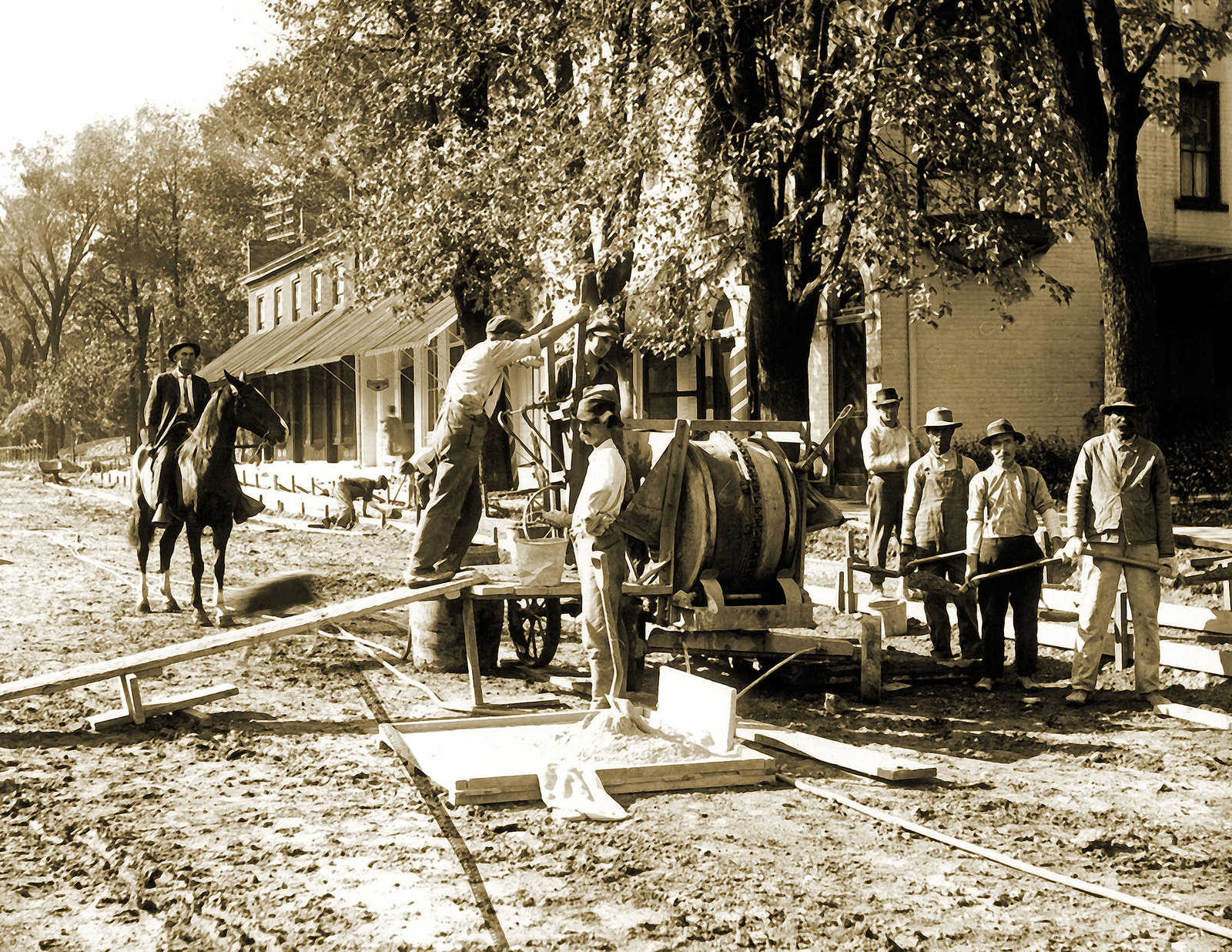 1916 Road Construction Crew, High St, Oxford, Ohio Old Photo 8.5