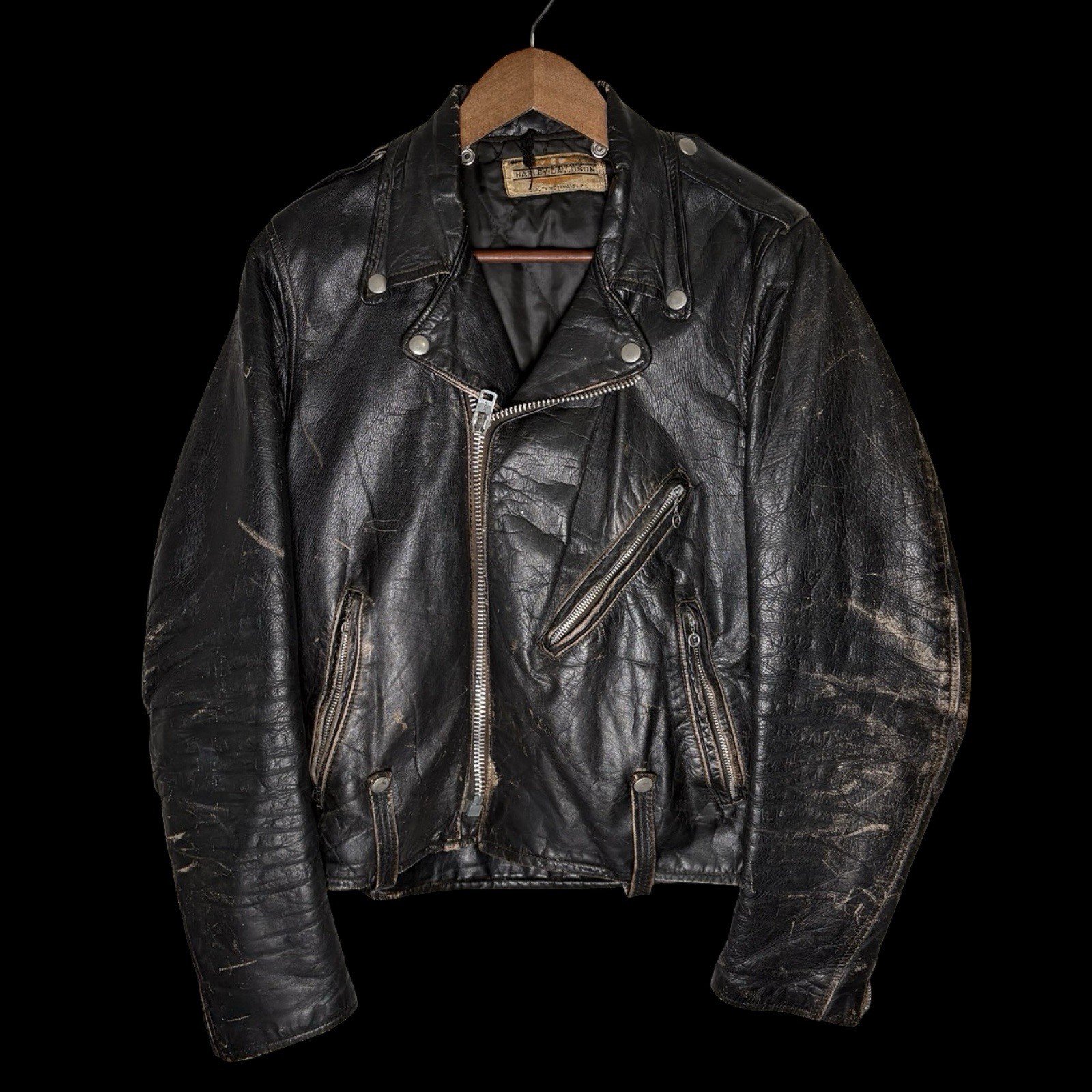 Vintage 60s Harley Davidson Leather Biker Jacket White Label M 