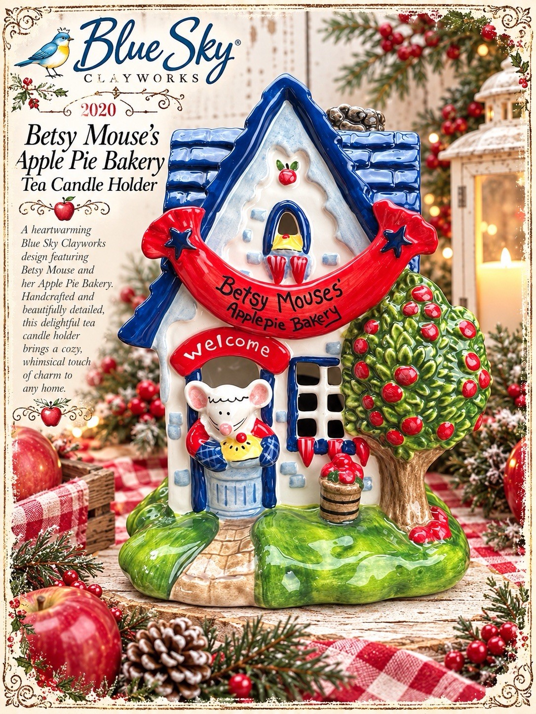Blue Sky Clayworks Heather Goldminc 2020 Besty Mouse Apple Pie Bakery Tea Candle
