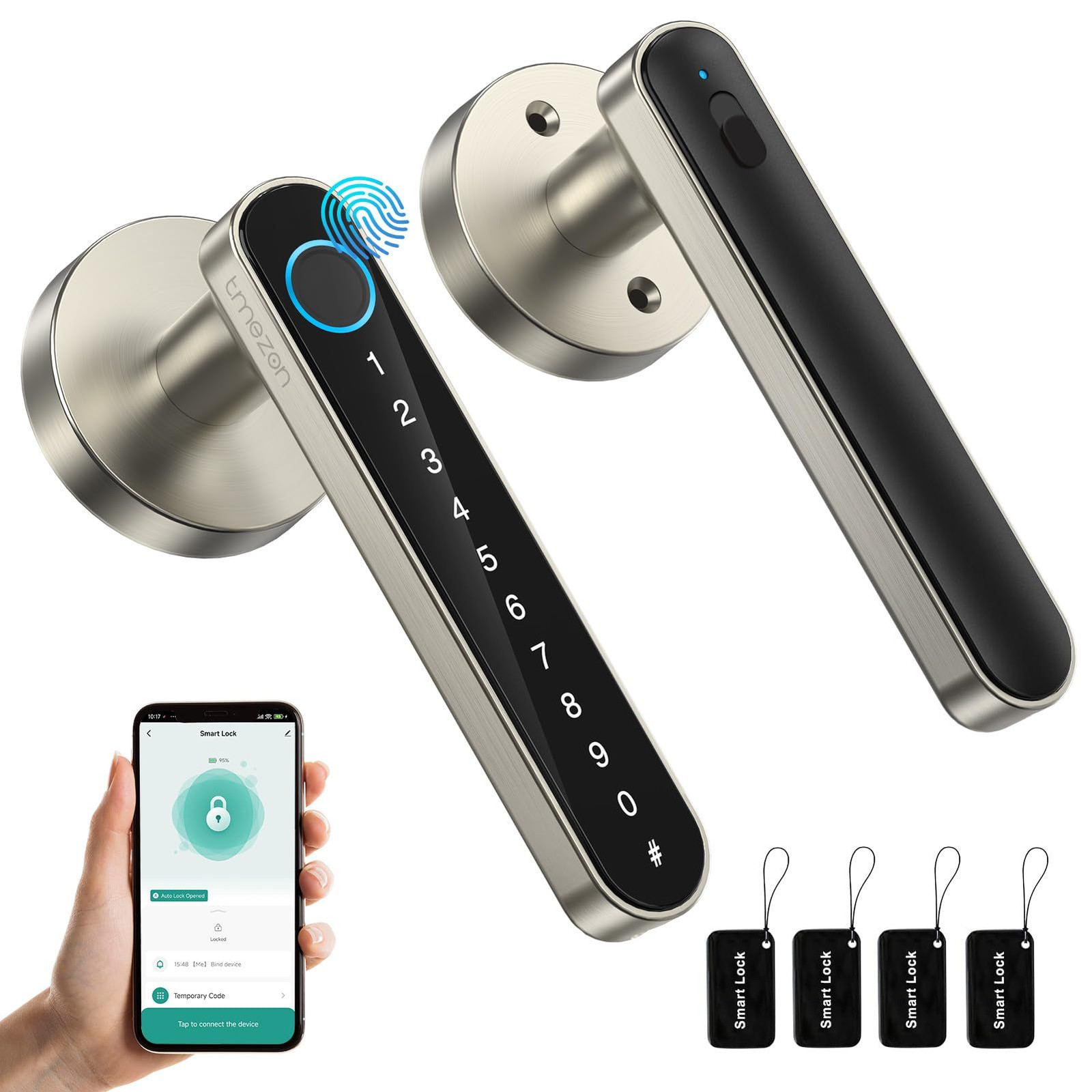 TMEZON Smart Door Lock Fingerprint, Keyless Entry with Handle, T8
