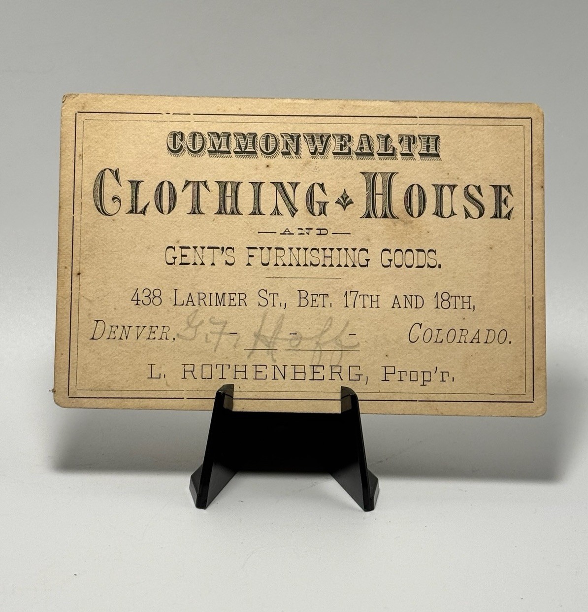 Antique Business Card Victorian Advertising Trade Denver Colorado Rothenberg