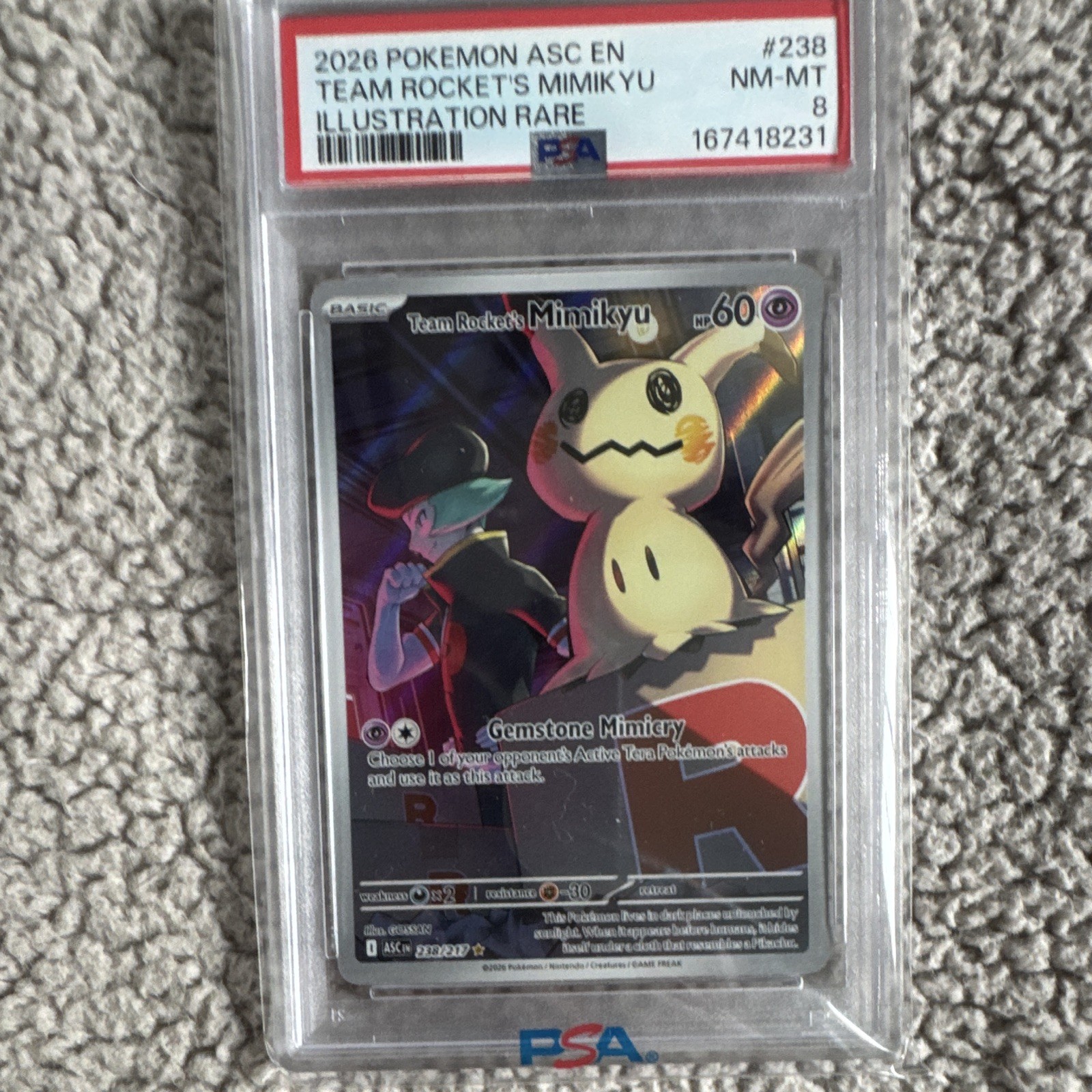 Pokémon Team Rocket's Mimikyu Illustration Rare #238/217 PSA 8 (ASC EN)