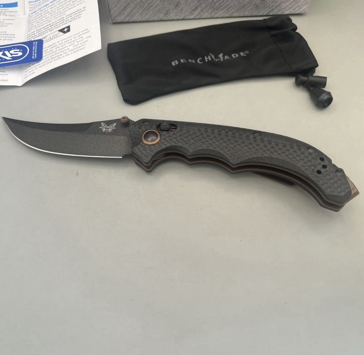 Benchmade Knives Mini Bedlam 865-02 Marbled Carbon Fiber CPM-S90V New