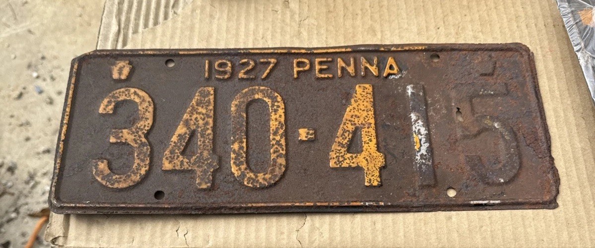 Original 1927 Pennsylvania Old Car Truck License Plate Vintage Antique Rare Part