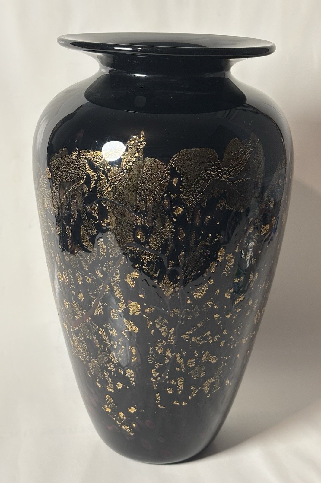 Vintage Large Nourot Art Glass Vase Signed Dated 1996 Gold Leaf Flecks