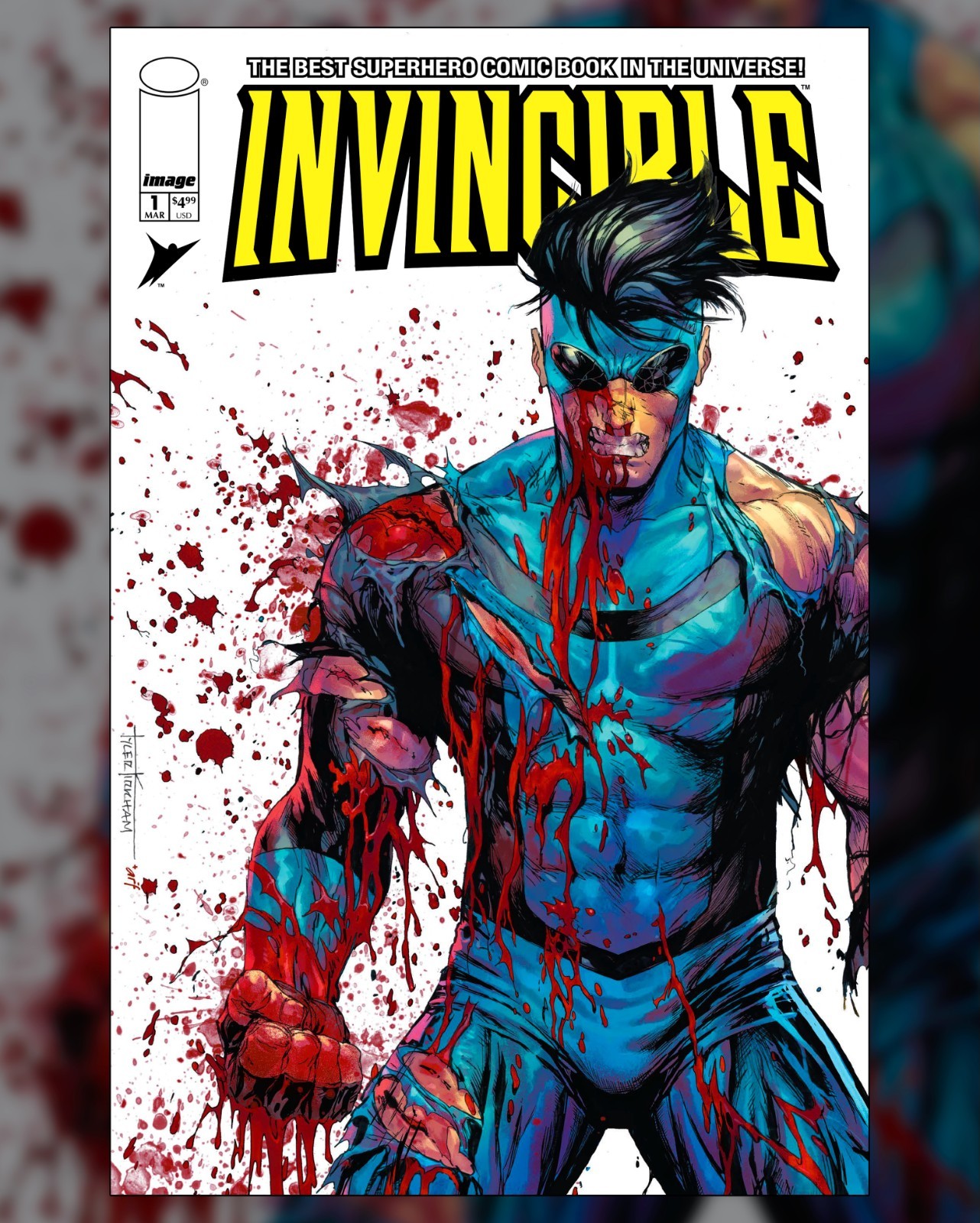 Invincible #1 Tyler Kirkham Battle Damage Mark Blue Suit NYCC Foil PRESALE