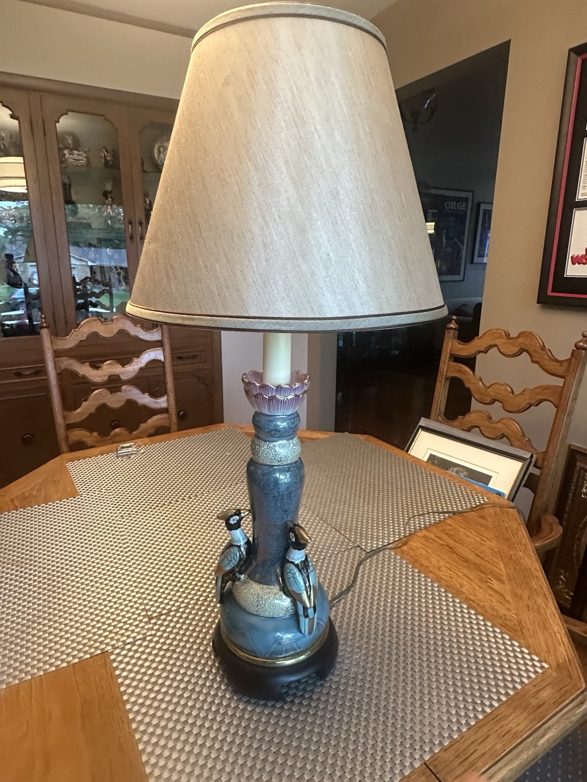 Japanese Cloisonne Porcelain Table Lamp - 3D Woodpecker Sculpture Exquisite Art