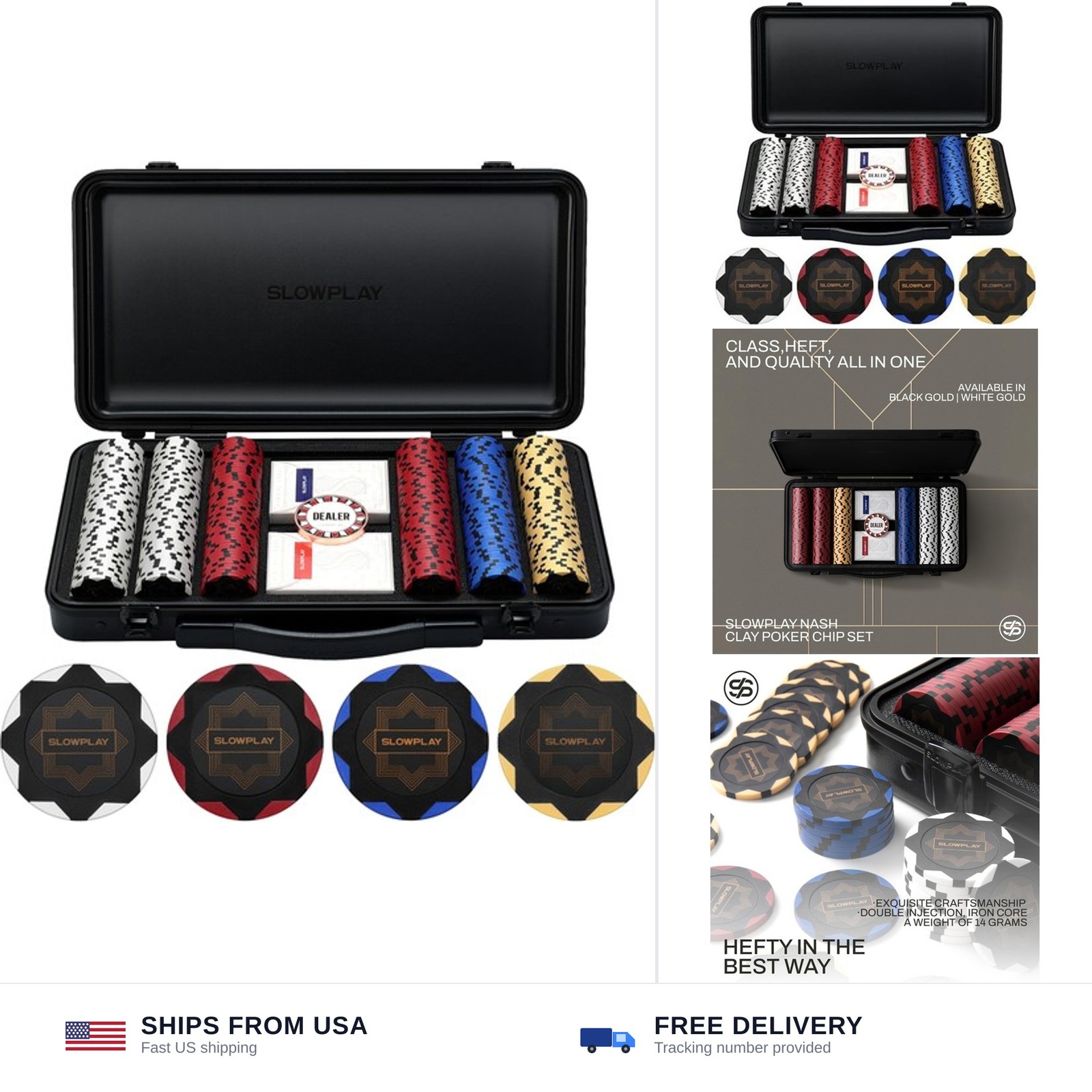 SLOWPLAY Nash Clay Poker Set, 14g&40mm Poker Chips for Texas Hold'em | Black ...
