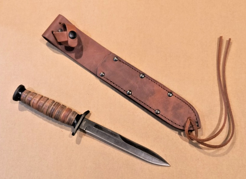 U.S. WWII M3 Fighting Trench Knife Replica + Ontario Knife Co Leather Scabbard