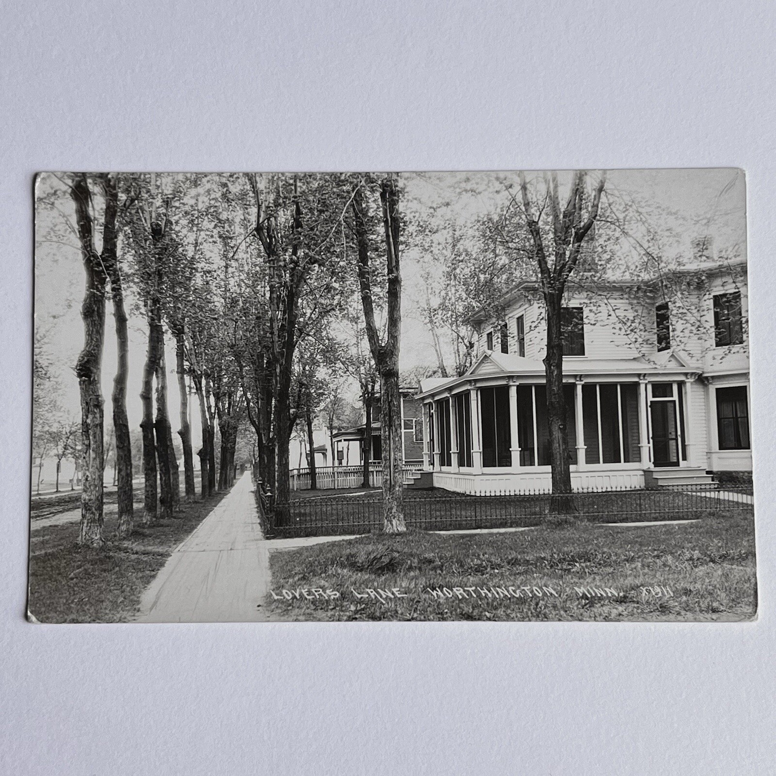 Antique Vintage RPPC Real Photograph Postcard Street Lovers Lane Worthington MN