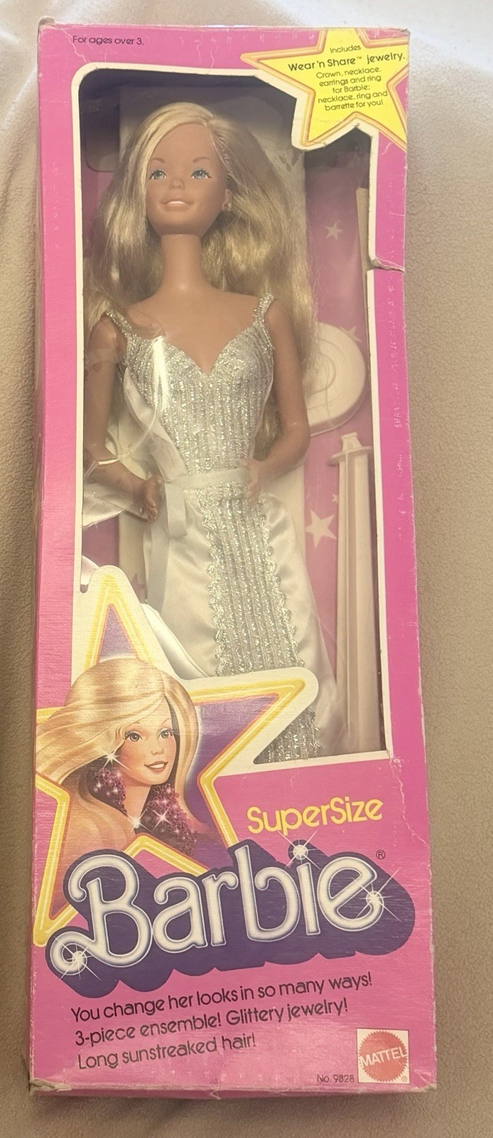Vintage 1976 Mattel SuperSize 18” Barbie Doll Silver Dress #9828