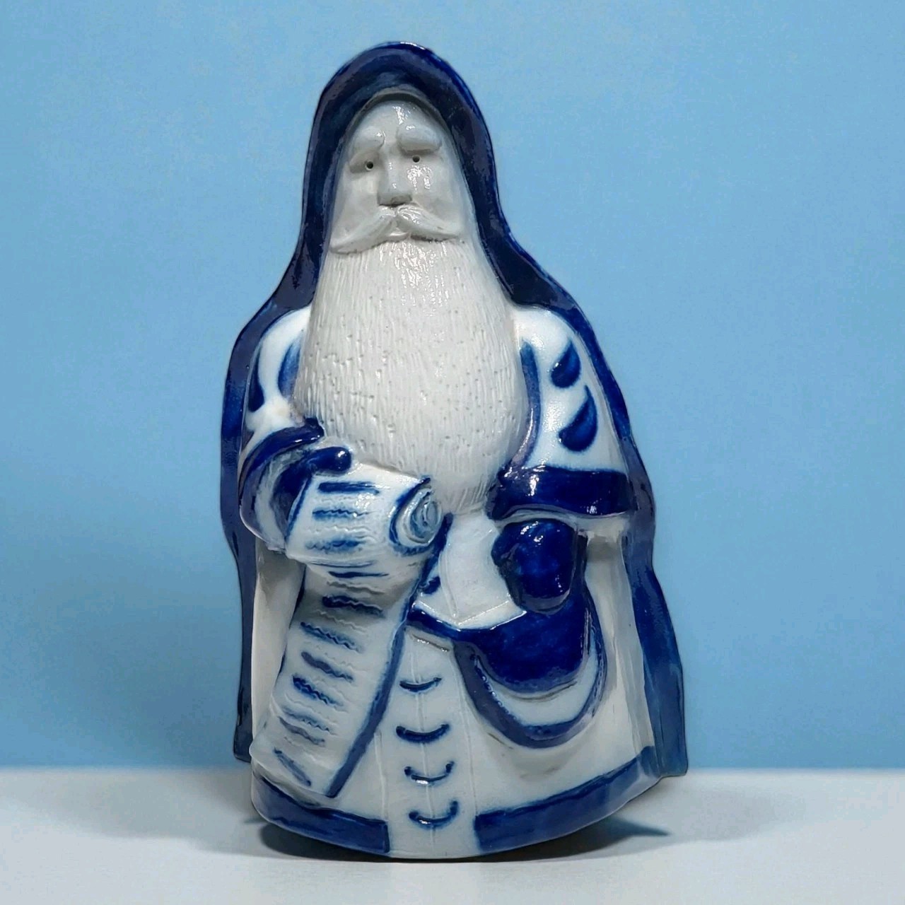 1998 Eldreth Pottery Signed Santa Checking His List Salt Glazed Cobalt Blue Gray