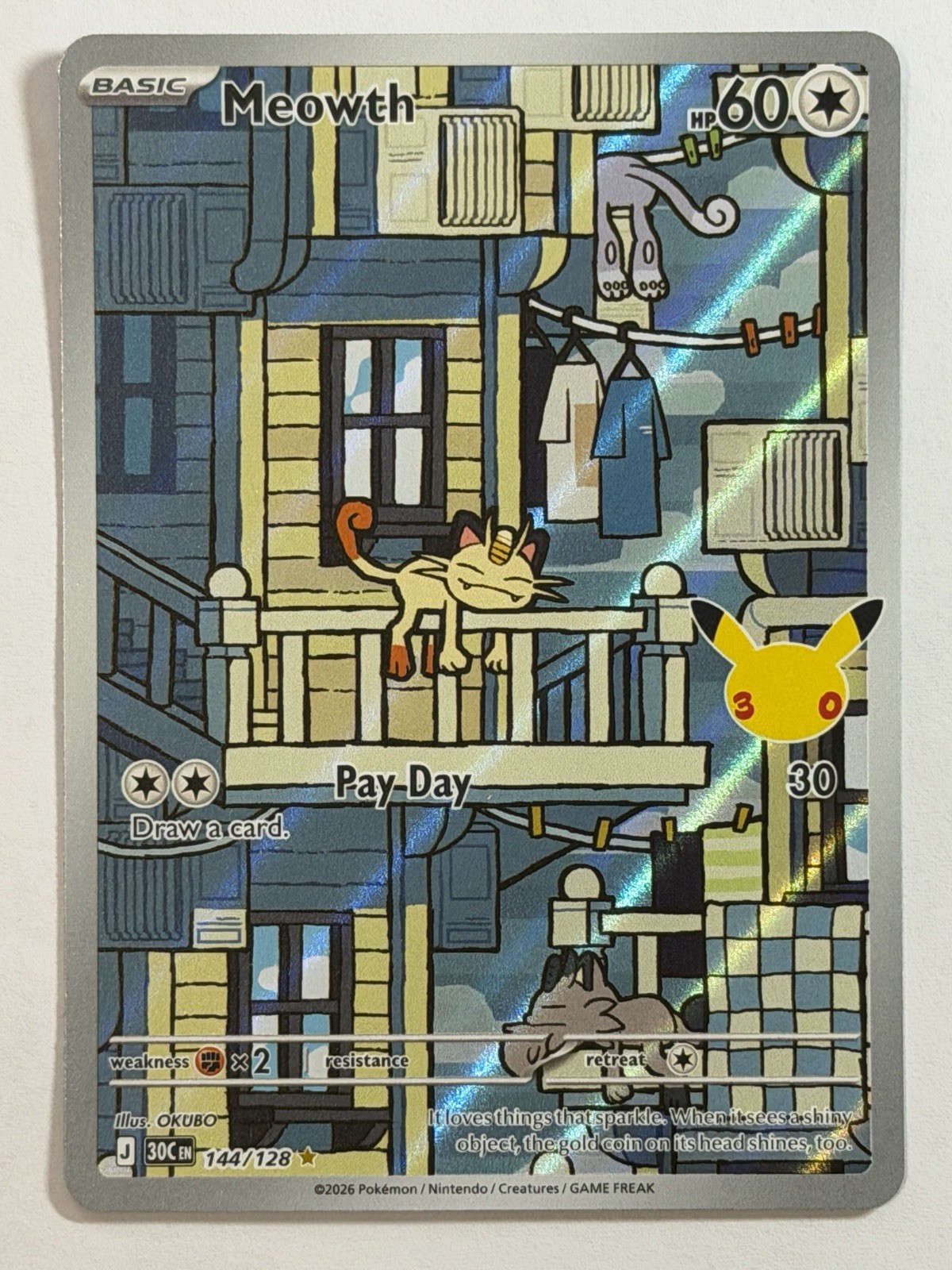 Meowth - 144/128 (NM) Pokemon TCG Illustration Rare 30th Celebrations