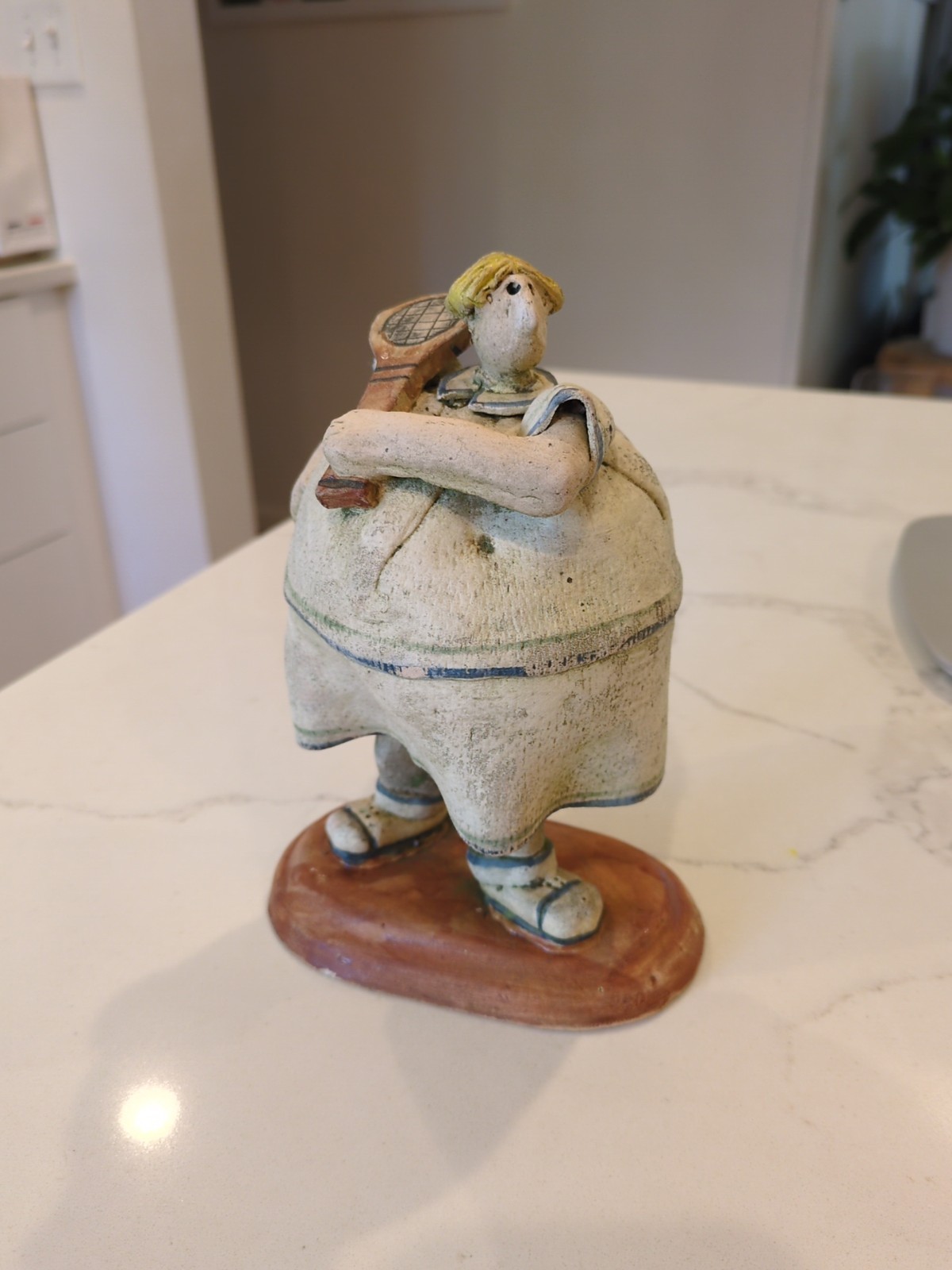 Vintage Folk Art Tennis Player Ceramic/Clay Figurine Hand Painted