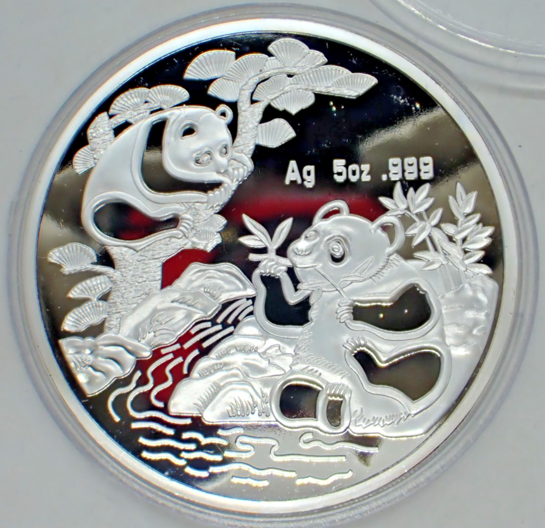 Chinese Silver coated Souvenir Coin Two Pandas tree 1994 year #3