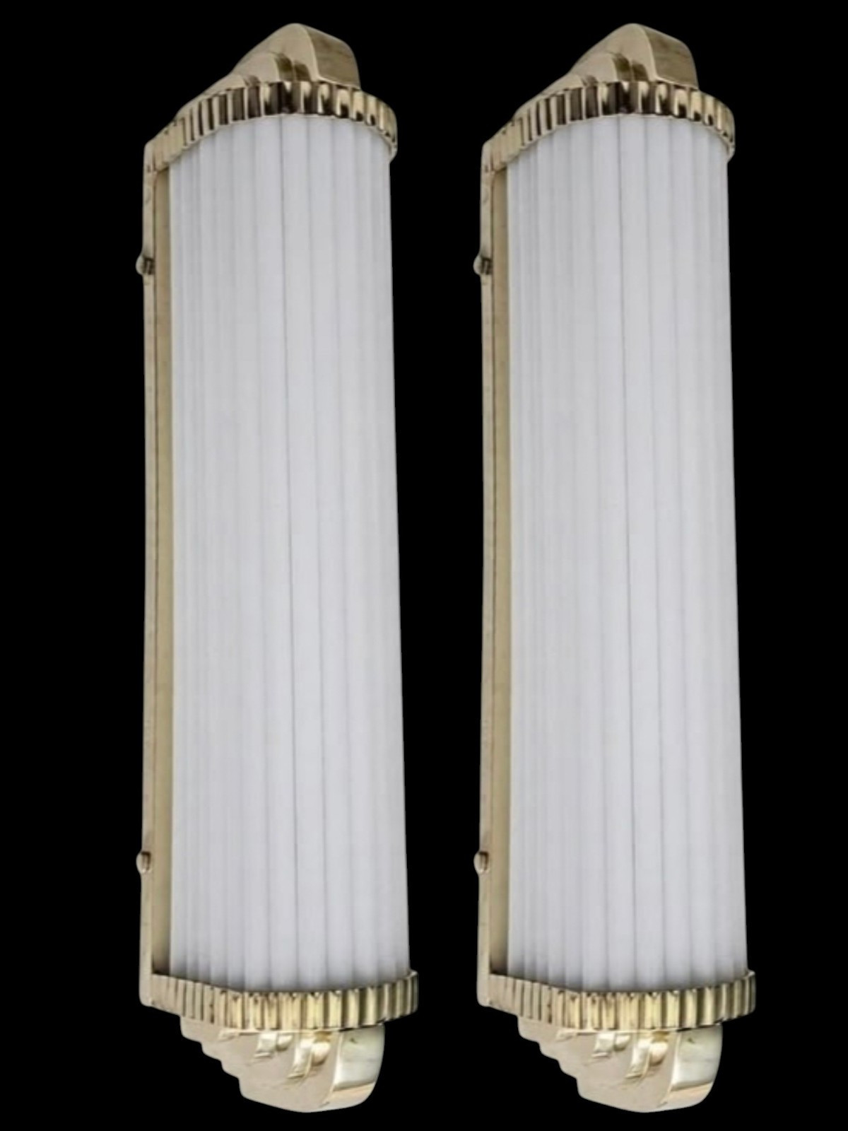 1 PC VINTAGE ART DECO CHROME BRASS MILKY GLASS ROD WALL SCONCE LIGHT NAUTICAL #A