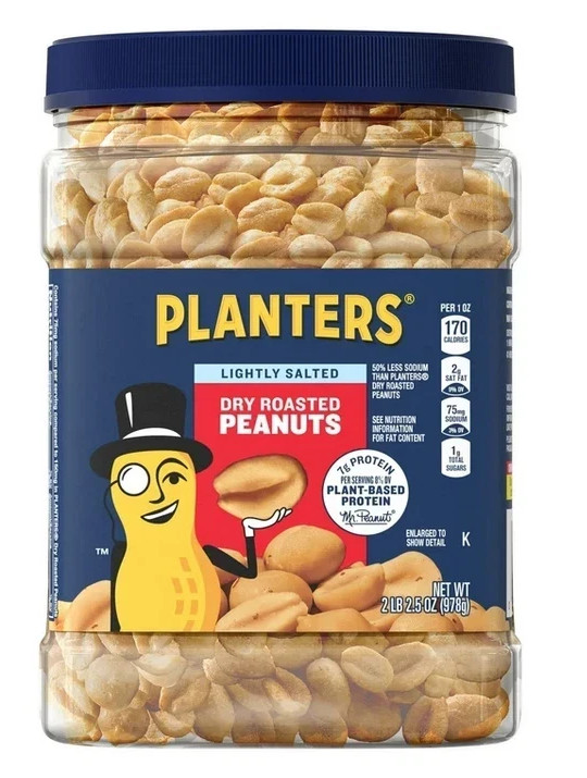 PLANTERS Lightly Salted Dry Roasted Peanuts, Party Snacks, Plant Based Protein,