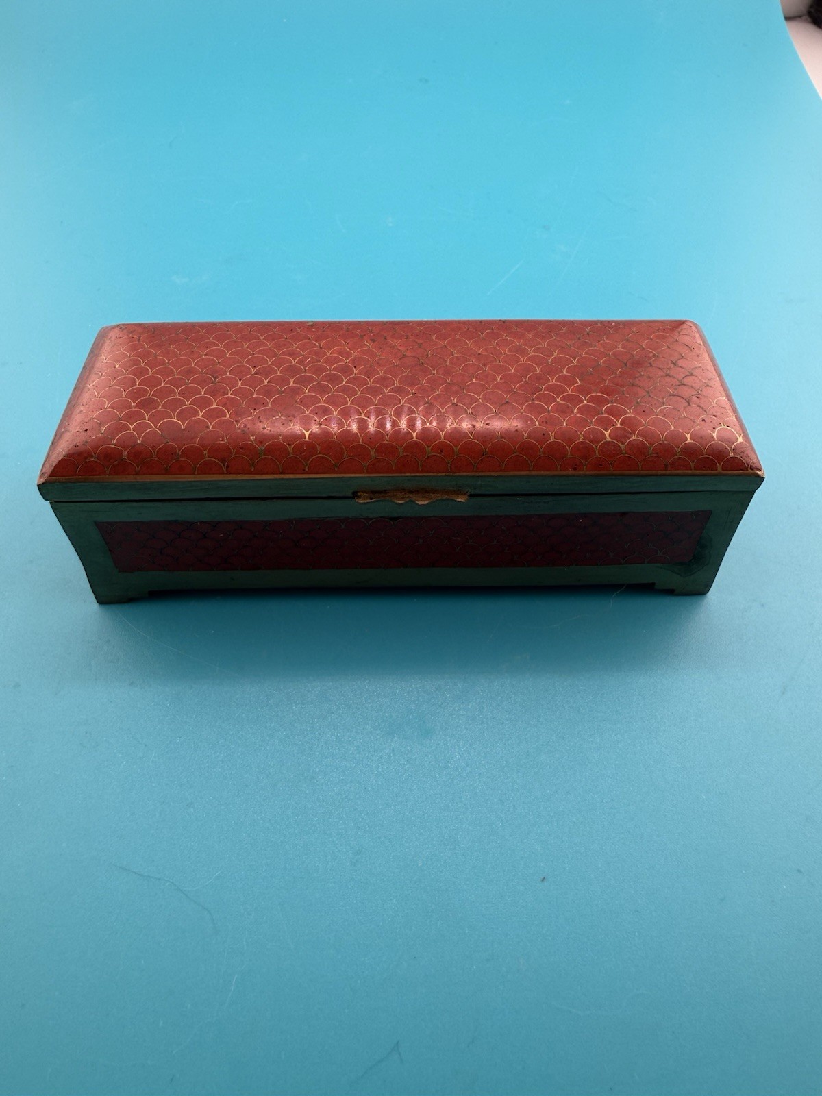 Vintage Chinese Cloisonne Enamel Brass Divided Cigarette Trinket Box CHINA