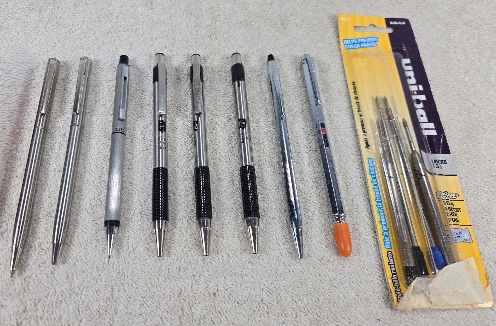 Lot Of 7 Vintage Cross Zebra F-301 Ballpoint Pens Boxy Mechanical Pencil Ink