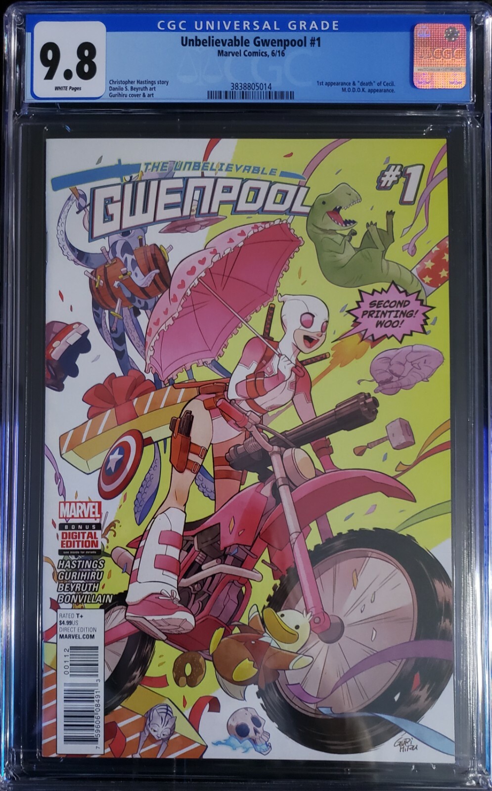 unbelievable gwenpool 1 (rare Ltd 4th wall breaking 2nd print) cgc 9.8
