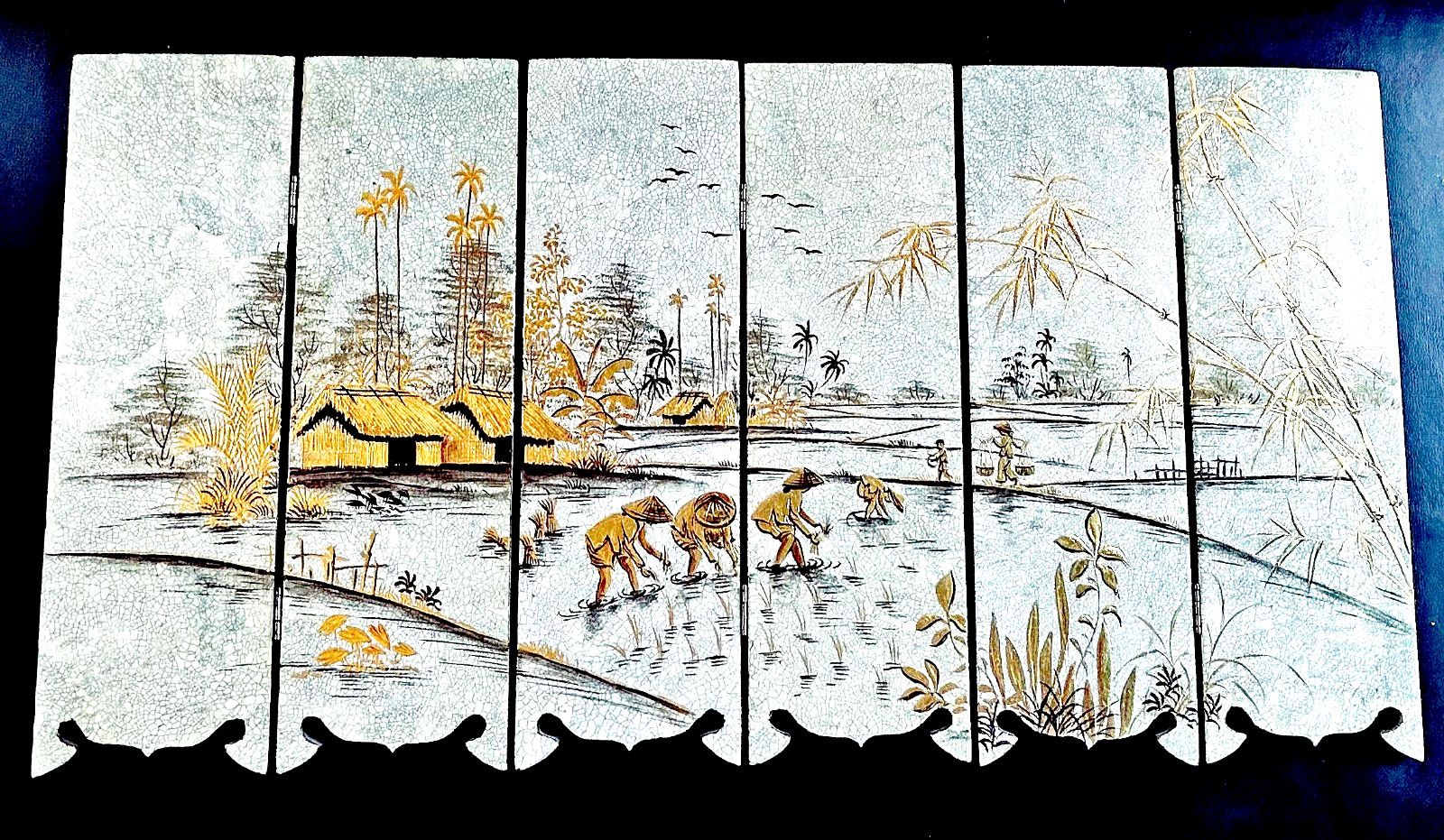Vietnamese 6 Panel Lacquer Table Screen 22x11.5