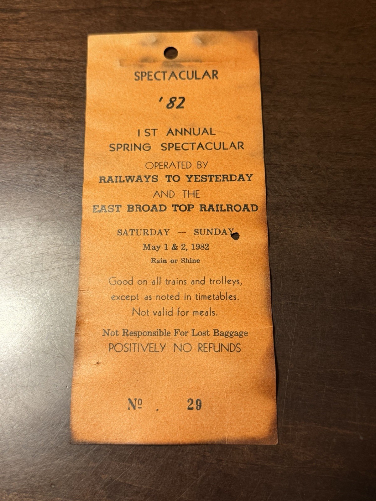 1982 East Broad Top Railroad Ticket Badge Railways To Yesterday Spectacular 29 