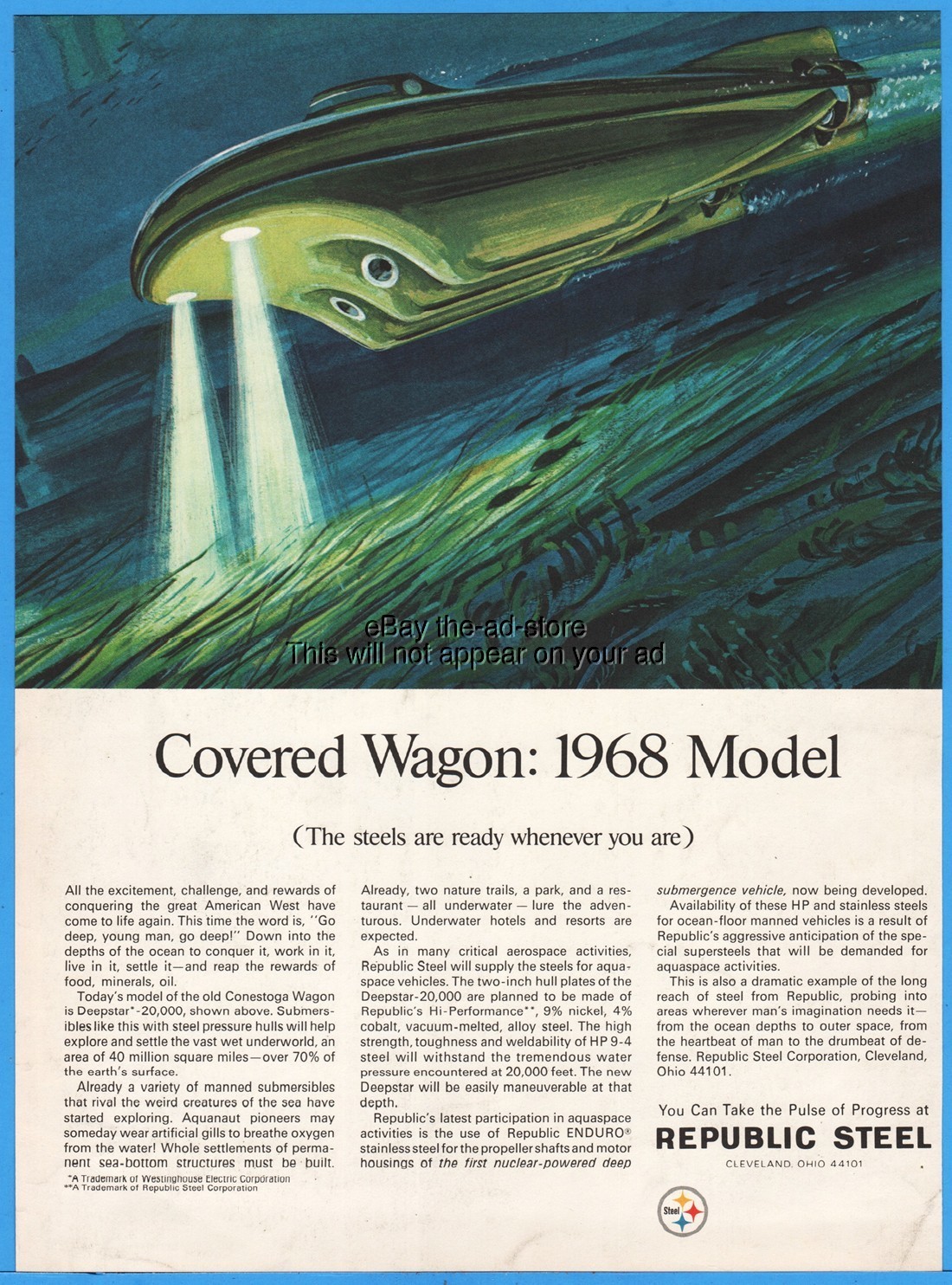 1968 Republic Steel Cleveland Ohio Westinghouse Deepstar research submarine Ad