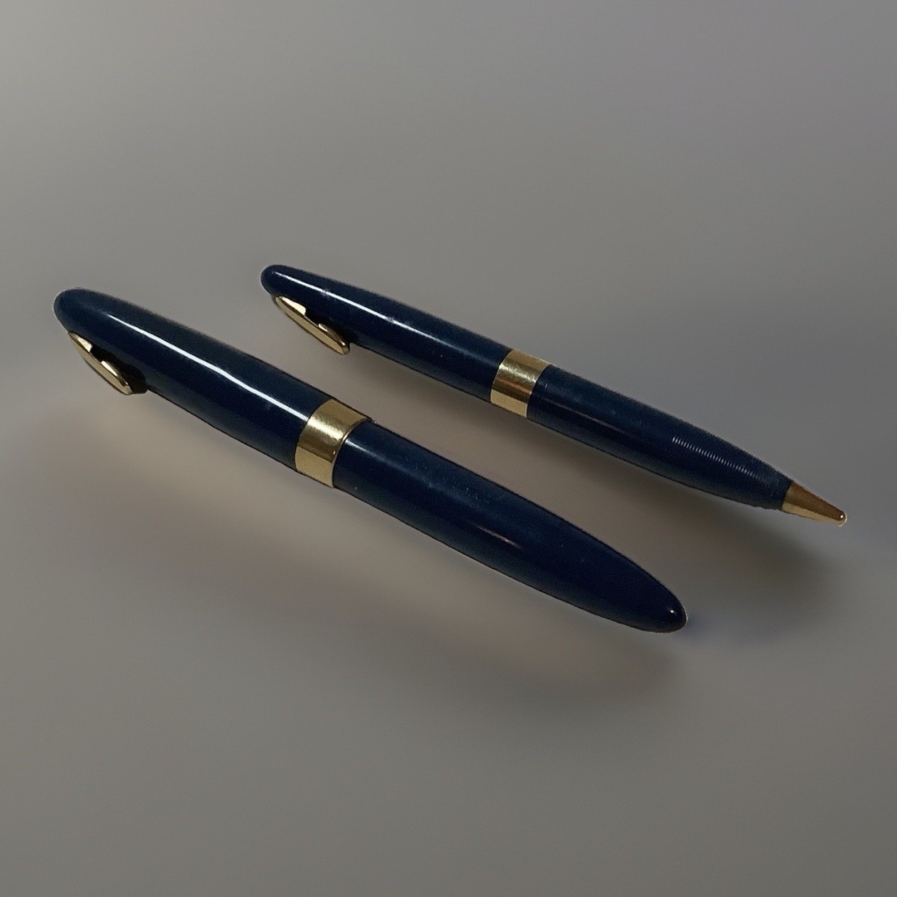 Vintage Sheaffer Fountain Pen And Pencil Set Blue With Gold Trim 14K